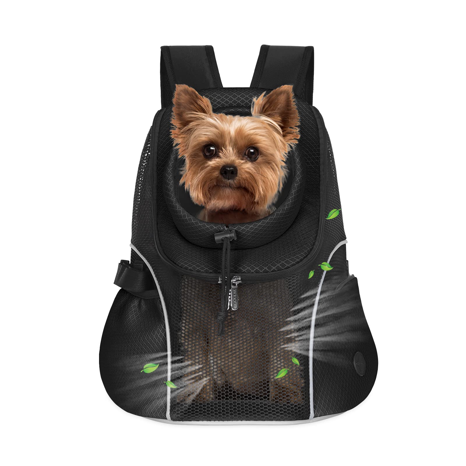 WOYYHO Pet Dog Carrier Backpack - Small Dog Front Backpack with Ventilated Mesh & Safety Belt for Travel, Hiking, Cycling - Lightweight & Comfortable for Outdoor Adventures (Up to 10 lbs, Black) - Perfect for Air Travel, Daily Commute & Pet Outings