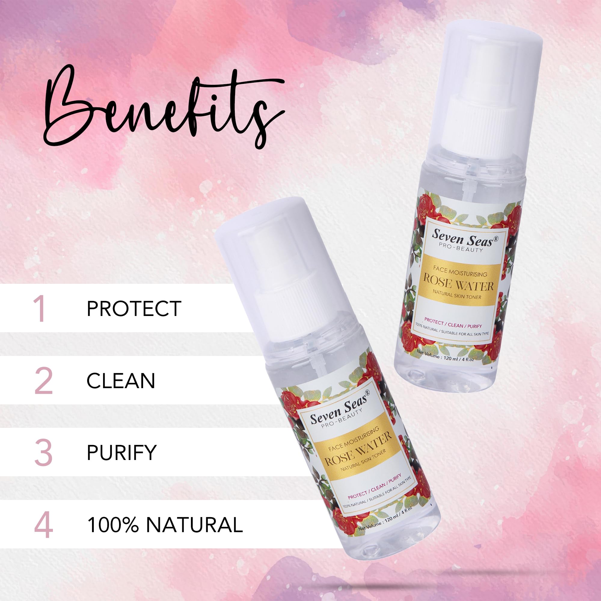 Seven Seas Rose Water Face Mist & Toner - Hydrating Facial Spray for Brighter Skin | Oil Control & Pore Refining | Perfect for Daily Skincare, Makeup Setting & On-the-Go Refreshment