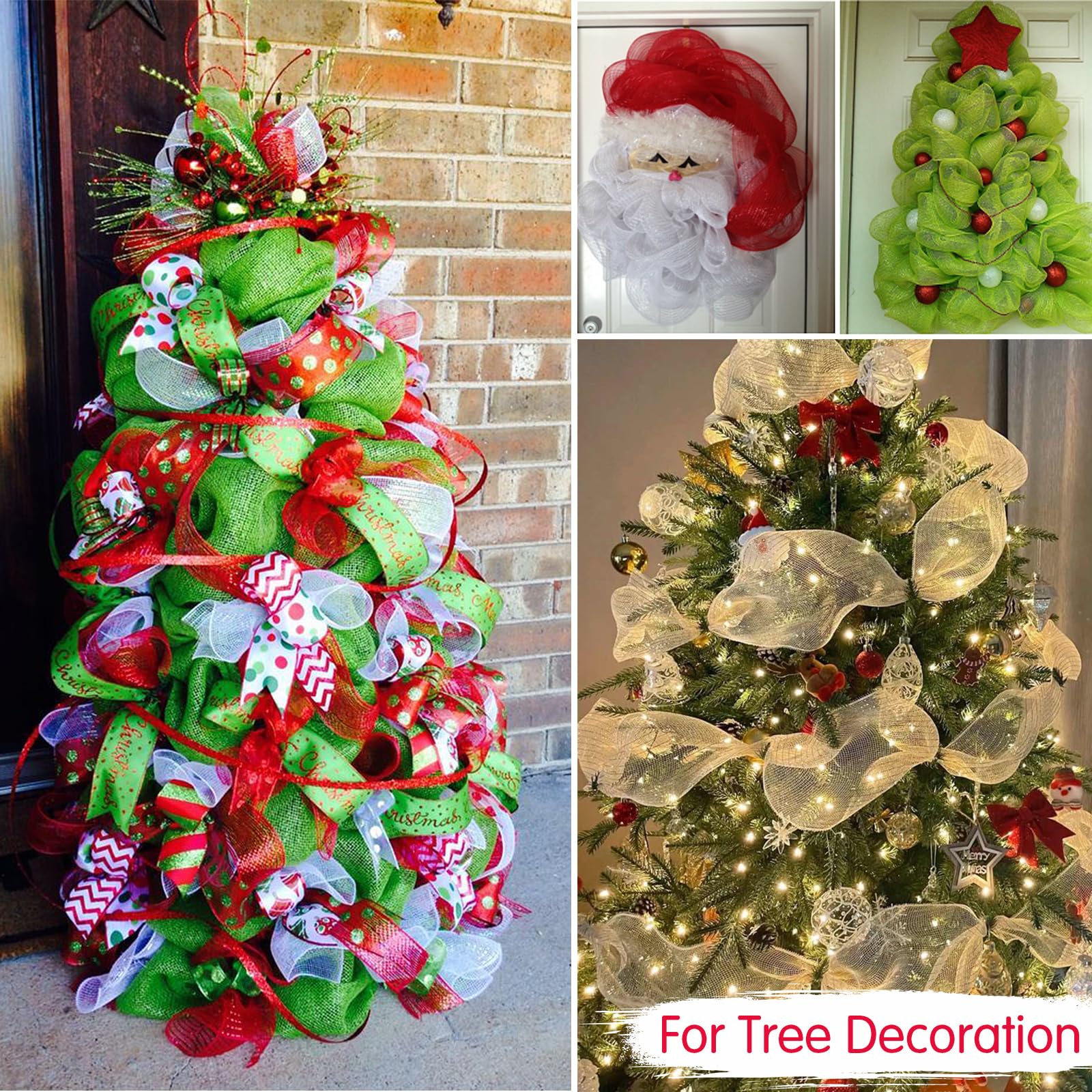 TONIFUL 4 Rolls 10 Inch Red and White Decorative Mesh Ribbon - 30ft per Roll (120ft Total) for Wreath Making, Front Door Decor, Christmas Tree, New Year, Valentine's Day, Halloween Crafts, Party & Gift Wrapping