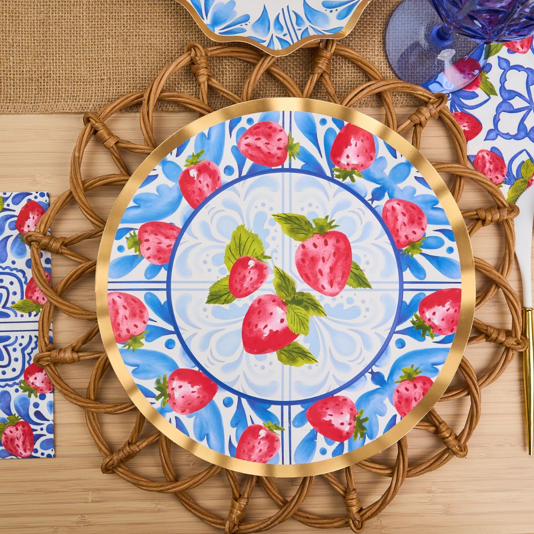 Blue Strawberries Wavy Dinner Plates - Set of 8 | Elegant Tableware for Dining, Parties & Home Decor