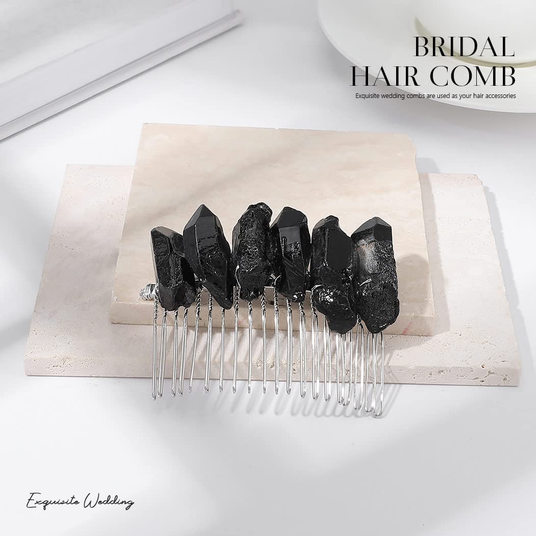 Casdre Crystal Wedding Hair Comb for Bride – Elegant Quartz Rhinestone Bridal Hair Accessories for Women & Girls (Ebony Black) | Perfect for Weddings, Prom, Parties & Special Occasions
