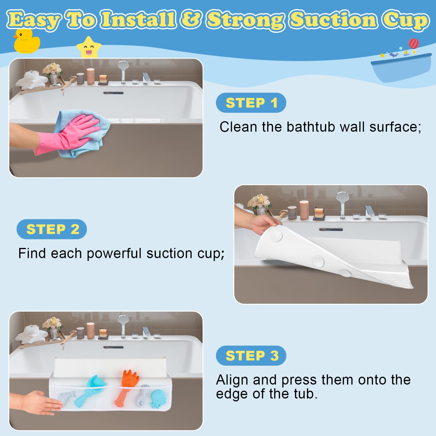 Bathtub Splash Guard with 4 Mesh Pockets & 8 Suction Cups - 22
