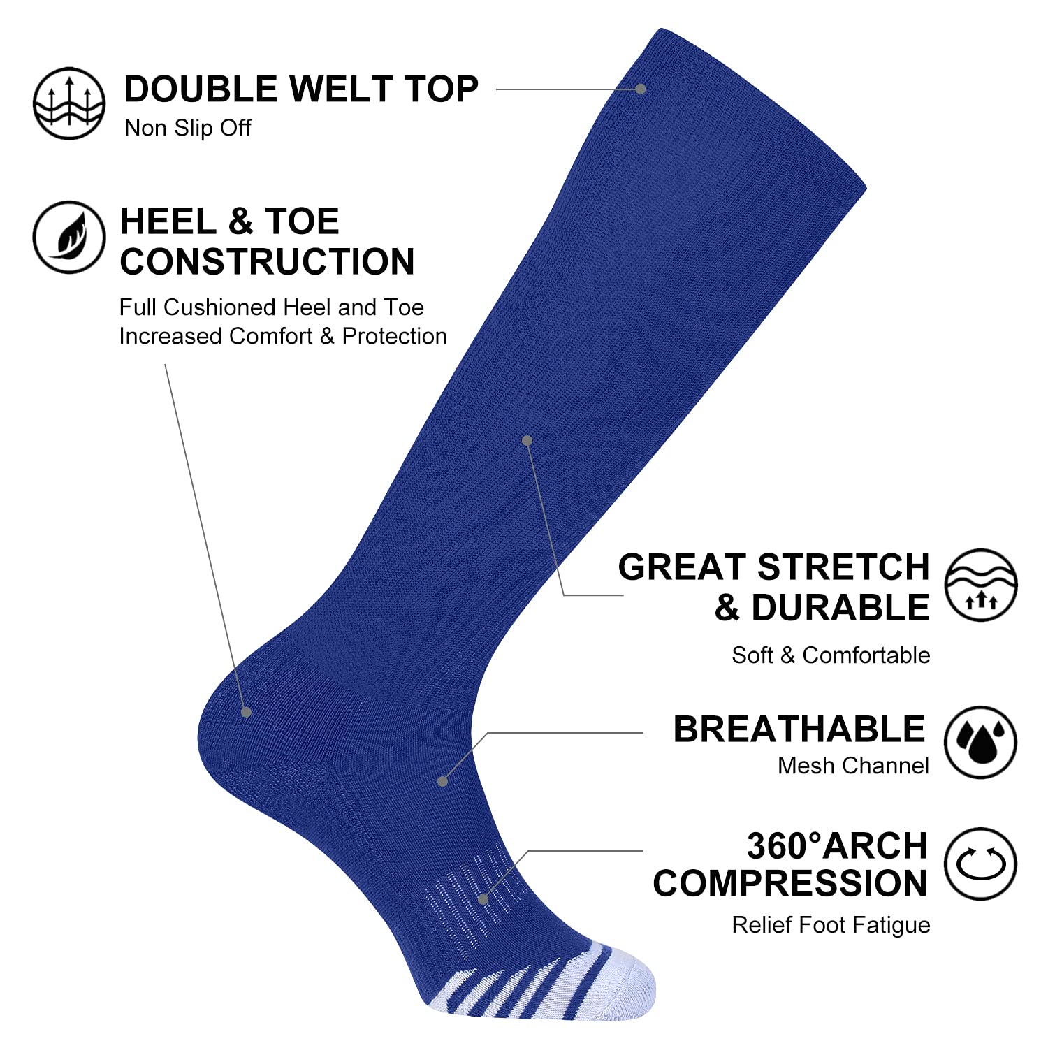 FITRELL 2/3 Pack Baseball Soccer Softball Socks for Kids Youth Men & Women - Over-the-Calf Knee High Athletic Socks (Multiple Colors) - Perfect for Sports, Training & Casual Wear