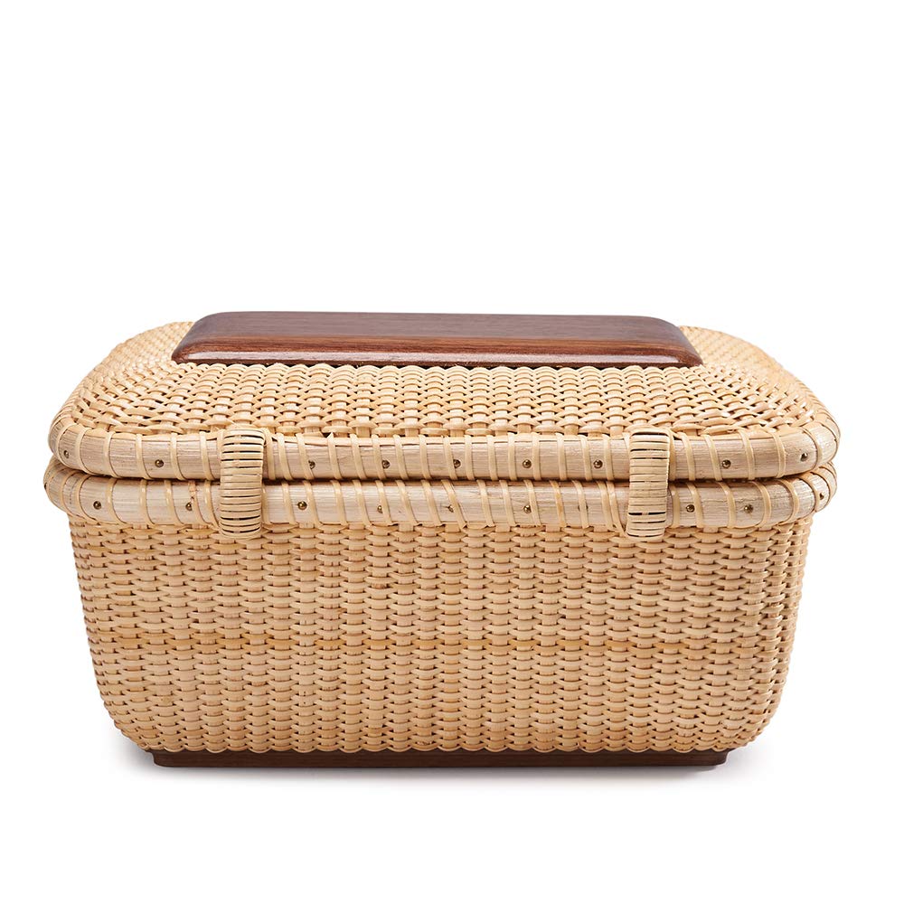 Handwoven Rattan Storage Basket Set with Lid - Nantucket Rectangular Baskets for Shelves, Home Organization & Decor | Perfect for Bedroom, Bathroom & Living Room Storage
