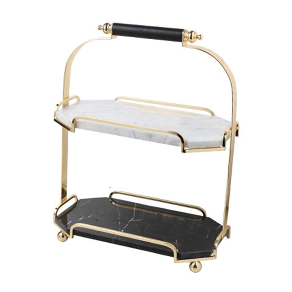 2-Tier Golden Metal Marble Cake Stand - White & Black Cupcake Display Tray for Dessert Table (30x15x23.7cm) - Perfect for Weddings, Birthdays & Party Serving