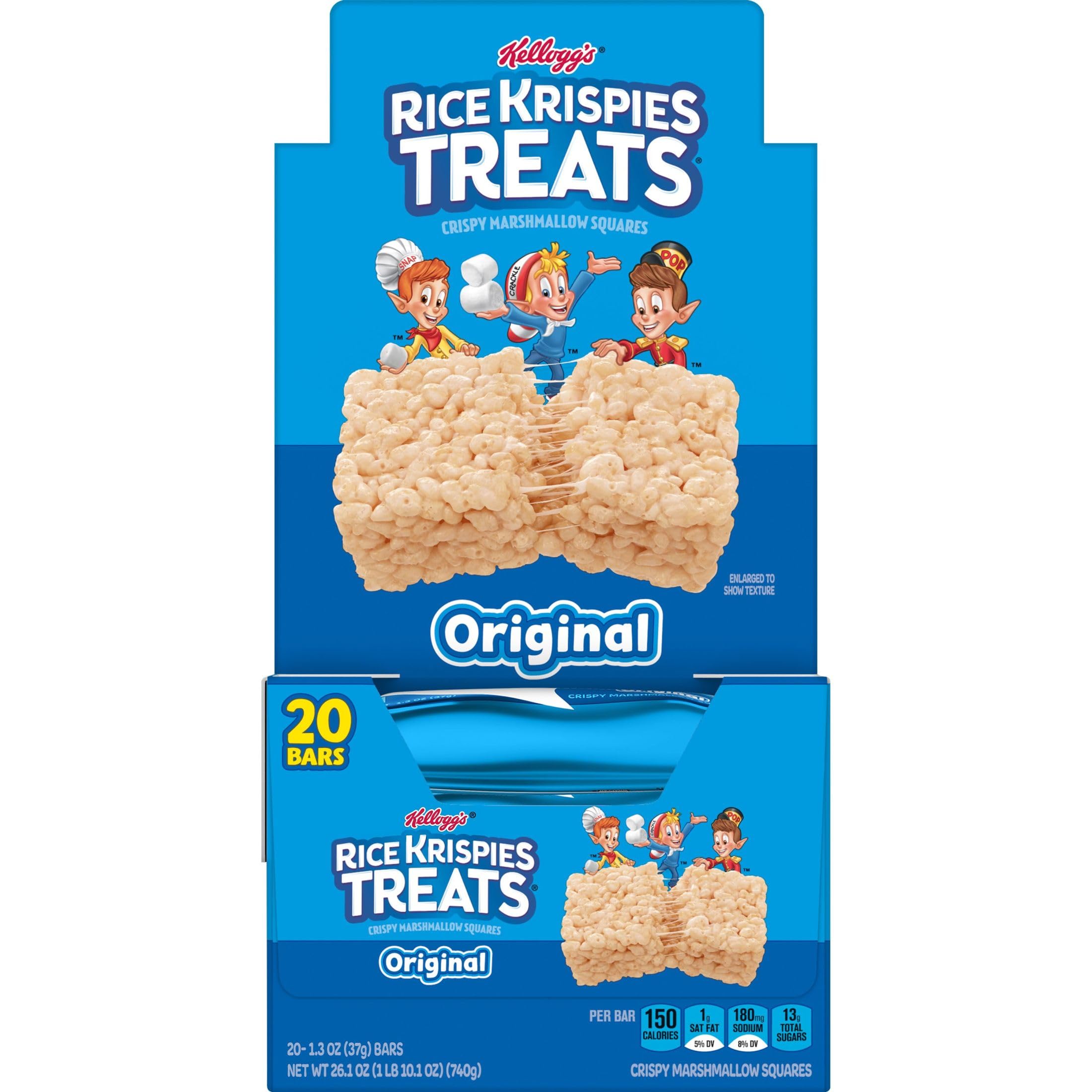 Original Rice Krispies Treats Marshmallow Snack Bars - 26oz Box (20 Count) - Crunchy Sweet Lunch Snacks for Kids & Adults - Perfect for School Lunches, Office Breaks & After-School Treats