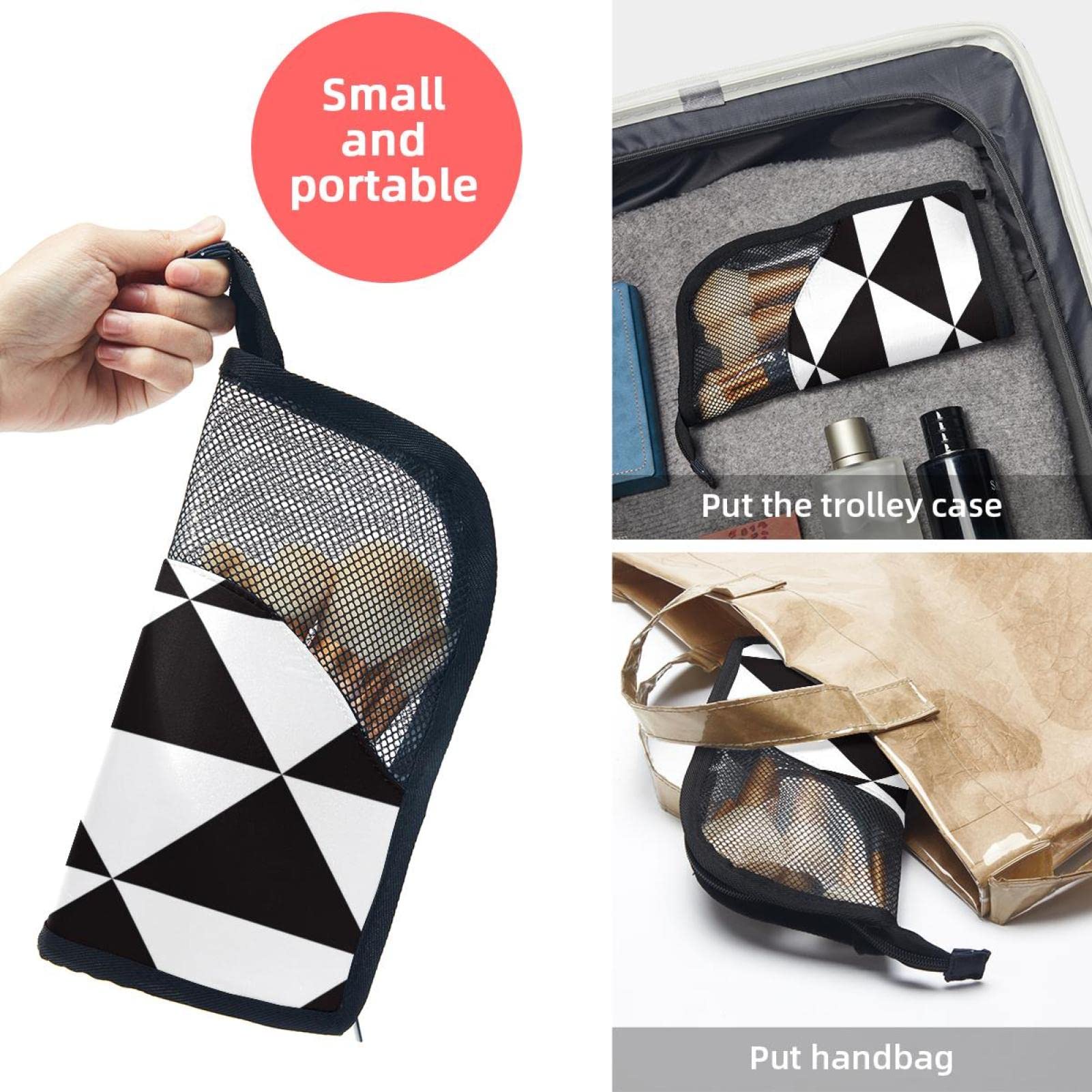 12-Piece Makeup Brush Organizer Bag with Portable Holder Case - Black & White Triangle Design for Travel & Home Storage