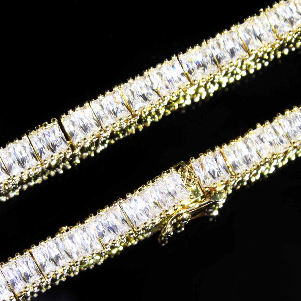 18K Gold Plated Tennis Necklace for Men - Elegant Baguette Crystal Clear Cubic Zirconia Chain - Perfect for Weddings, Parties & Formal Events
