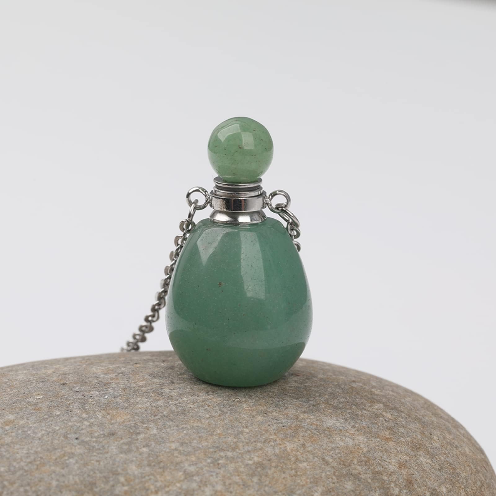 Natural Stone Perfume Bottle Pendant Necklace for Women - White Gold Plated Stainless Steel Jewelry with Aromatherapy Essential Oil Diffuser - Perfect for Daily Wear, Gifts & Meditation Accessories