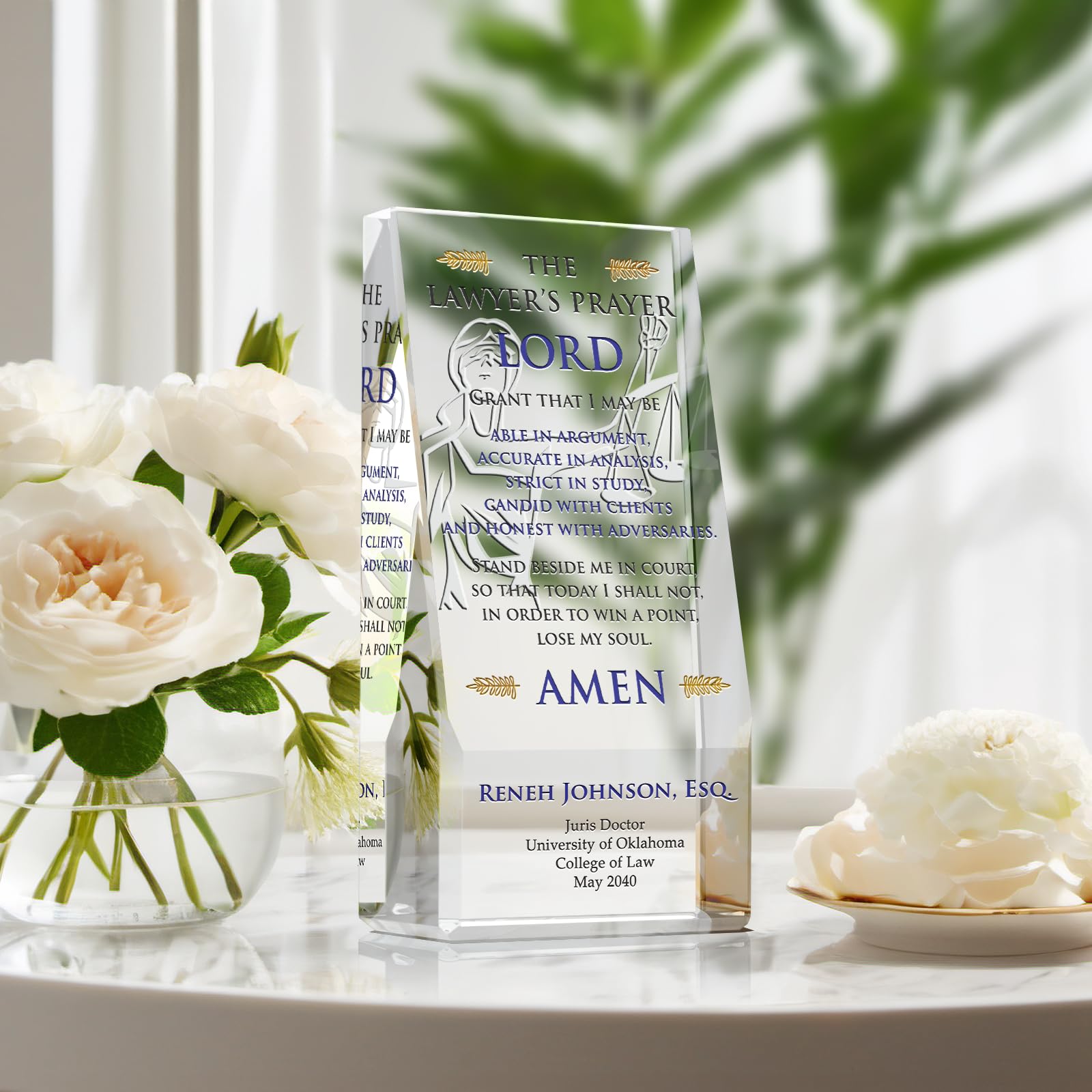 Personalized Crystal Lawyer's Prayer Plaque - 8