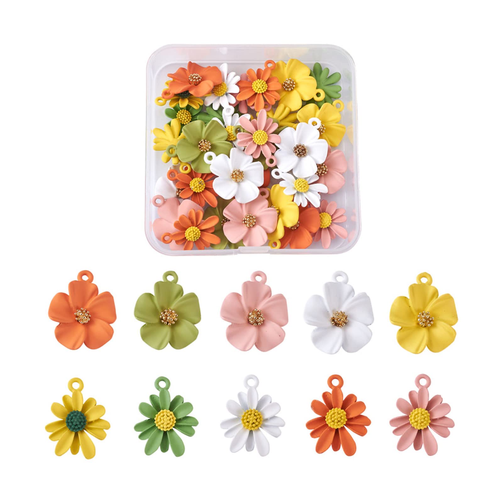 40pcs Alloy Daisy Pendant Charms - 5 Color Metal Flower Beads for DIY Jewelry Making (1.8mm Hole) - Perfect for Bracelets, Necklaces & Craft Projects