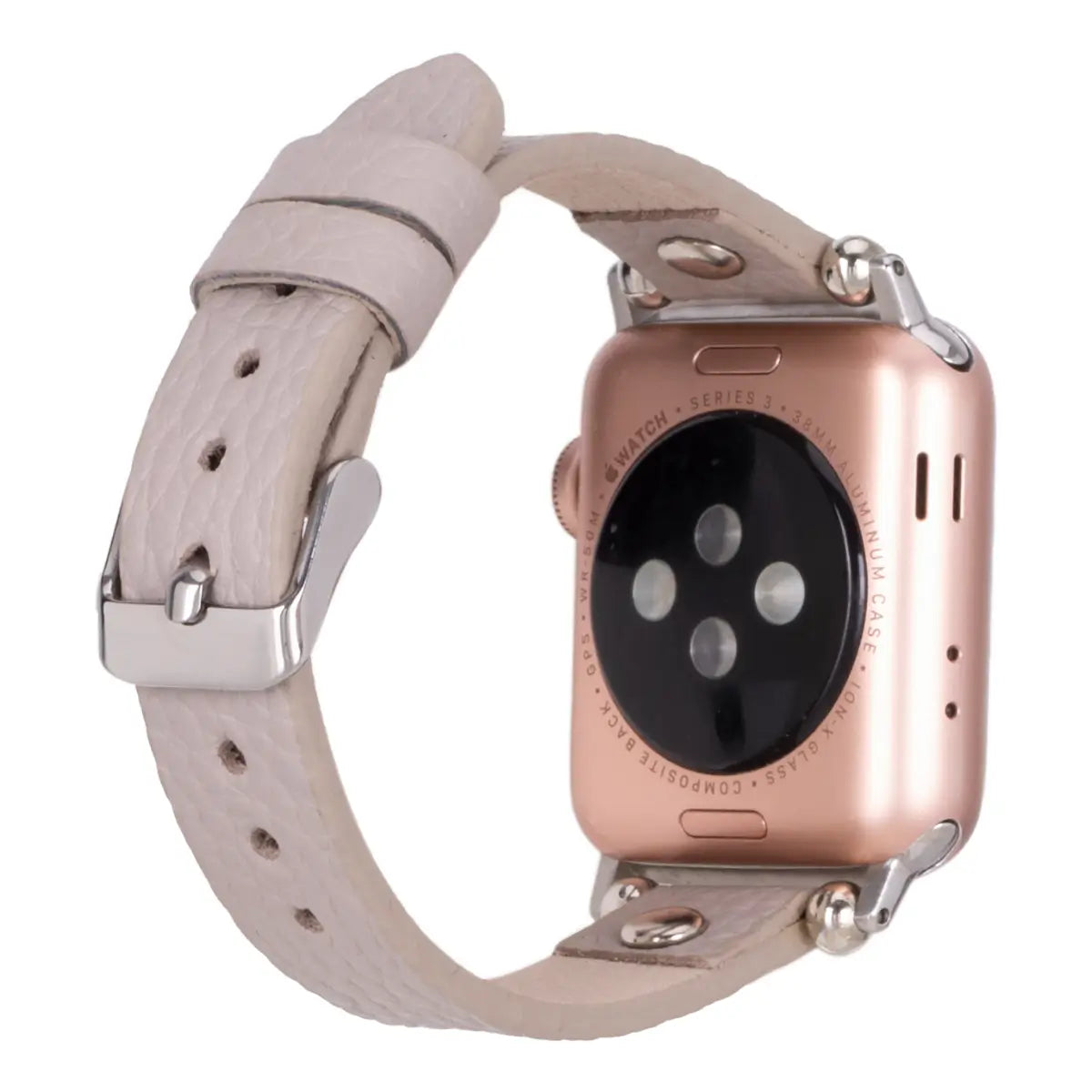 Slim Beige Leather Apple Watch Band with Silver Rivet - Stylish & Comfortable Replacement Strap for Work, Gym & Everyday Wear