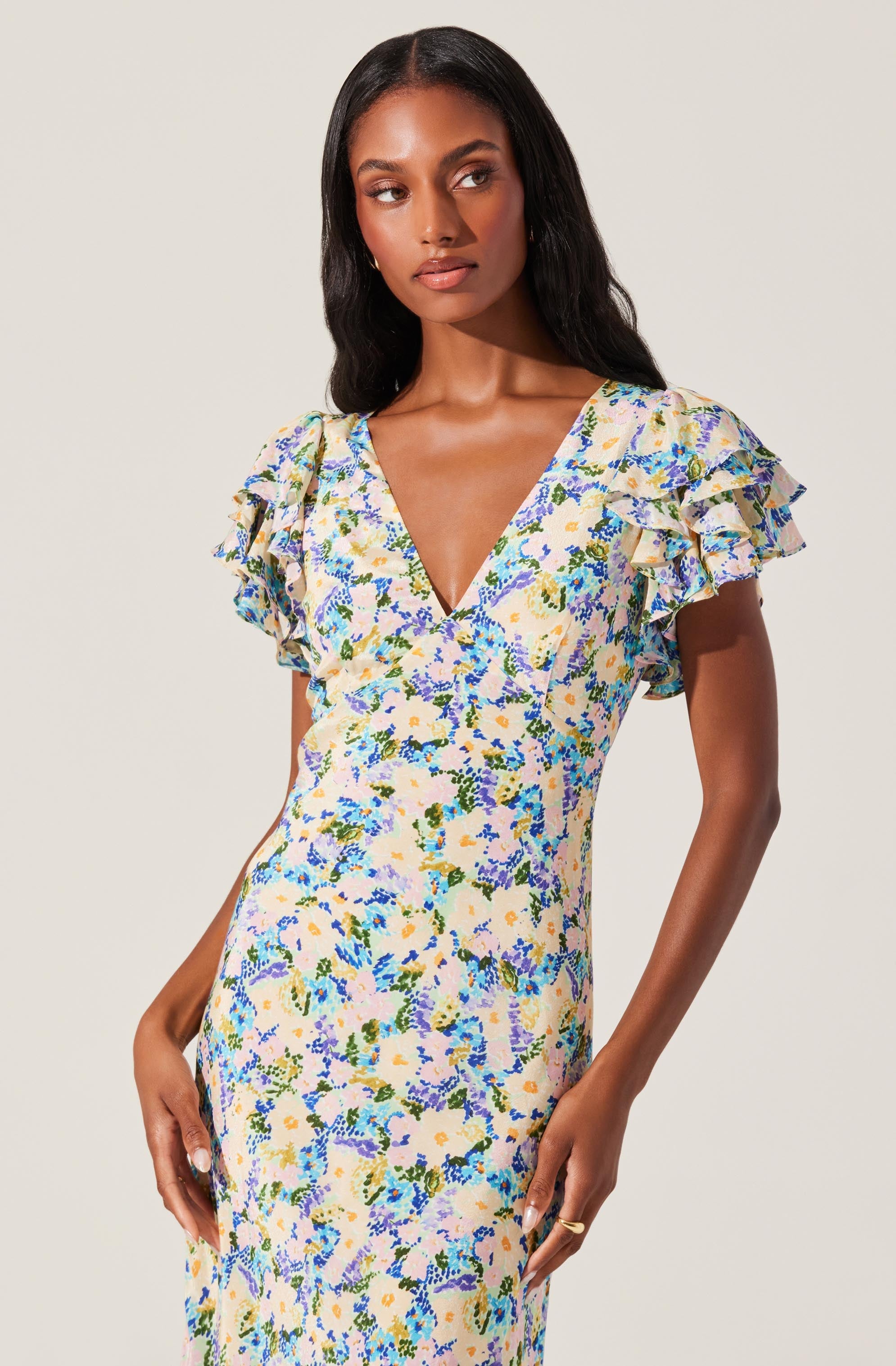 Celestine Floral Flutter Sleeve Midi Dress - Women's Boho Summer Dress for Beach, Wedding & Vacation