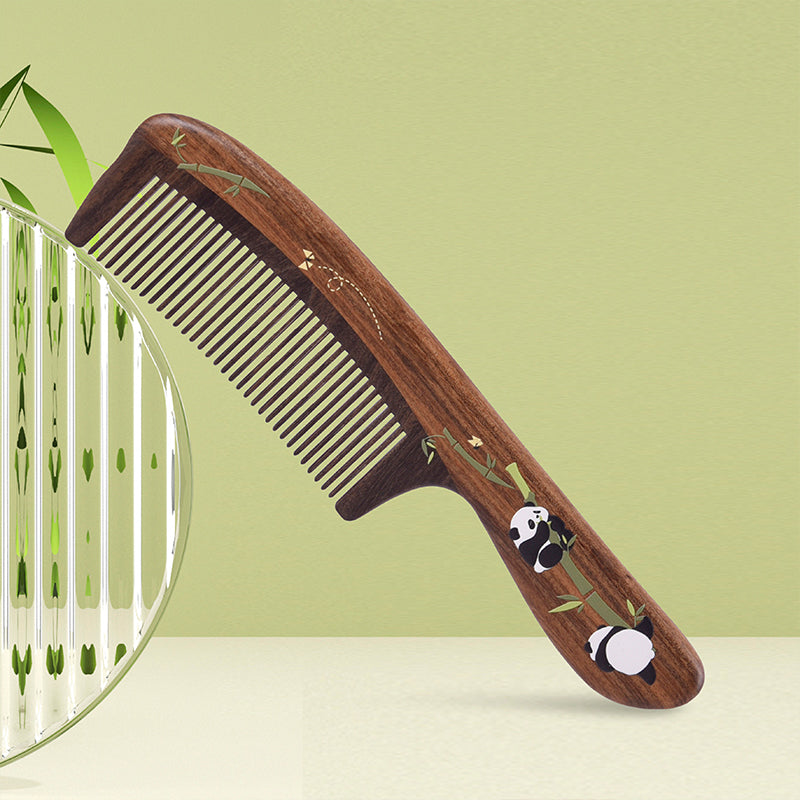 Natural Wooden Comb with Panda Design - Eco-Friendly Hairbrush for Smooth & Tangle-Free Hair - Perfect for Daily Hair Care & Travel