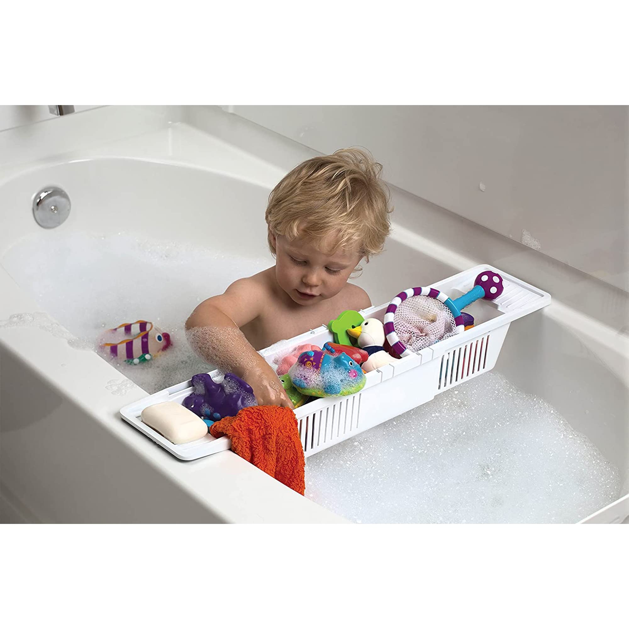 KidCo 3-Compartment Bath Toy Organizer - Large Openings Storage Basket for Bathtub Toys | High Capacity White Bath Toy Holder | Perfect for Baby Bath Time & Kids' Bathroom Organization