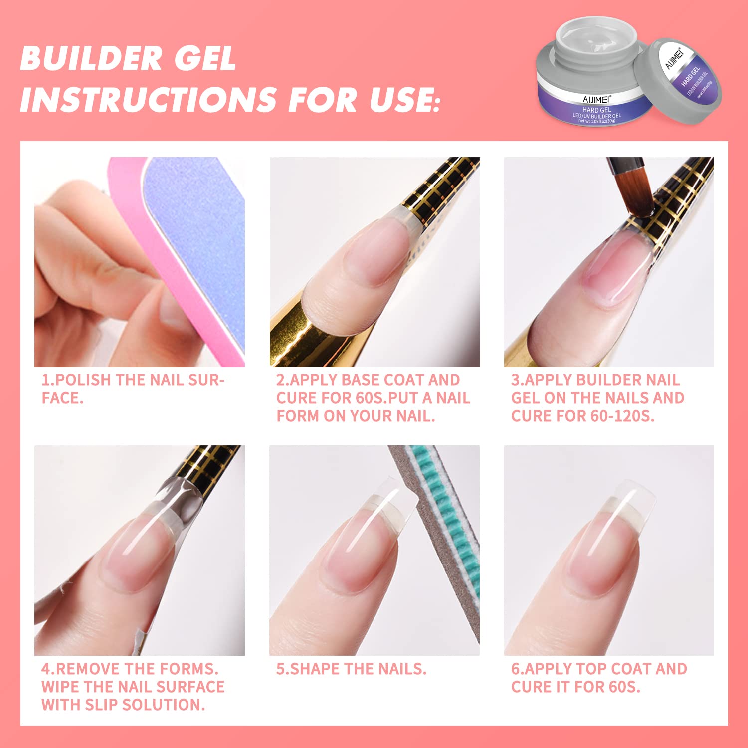 AIJIMEI Professional Hard Gel Builder Kit - Soak Off UV LED Nail Extension Gel for Strong & Long-Lasting Manicures - Perfect for Salon & Home DIY Nail Art (Set A)