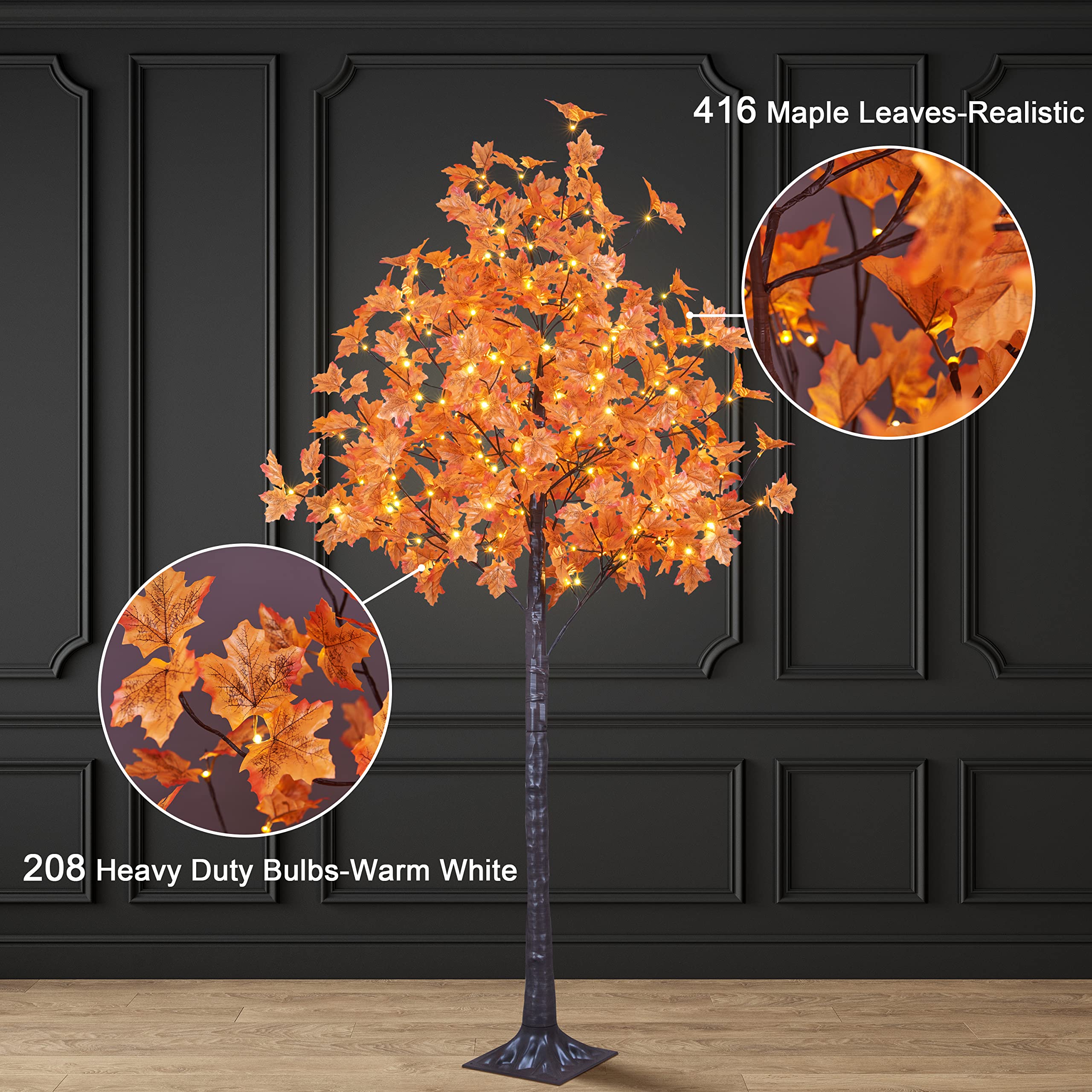 Lightshare 7FT LED Maple Tree with 208 Warm White Lights - Fall Thanksgiving Harvest Decor for Home, Garden & Party | Indoor/Outdoor Holiday Decoration