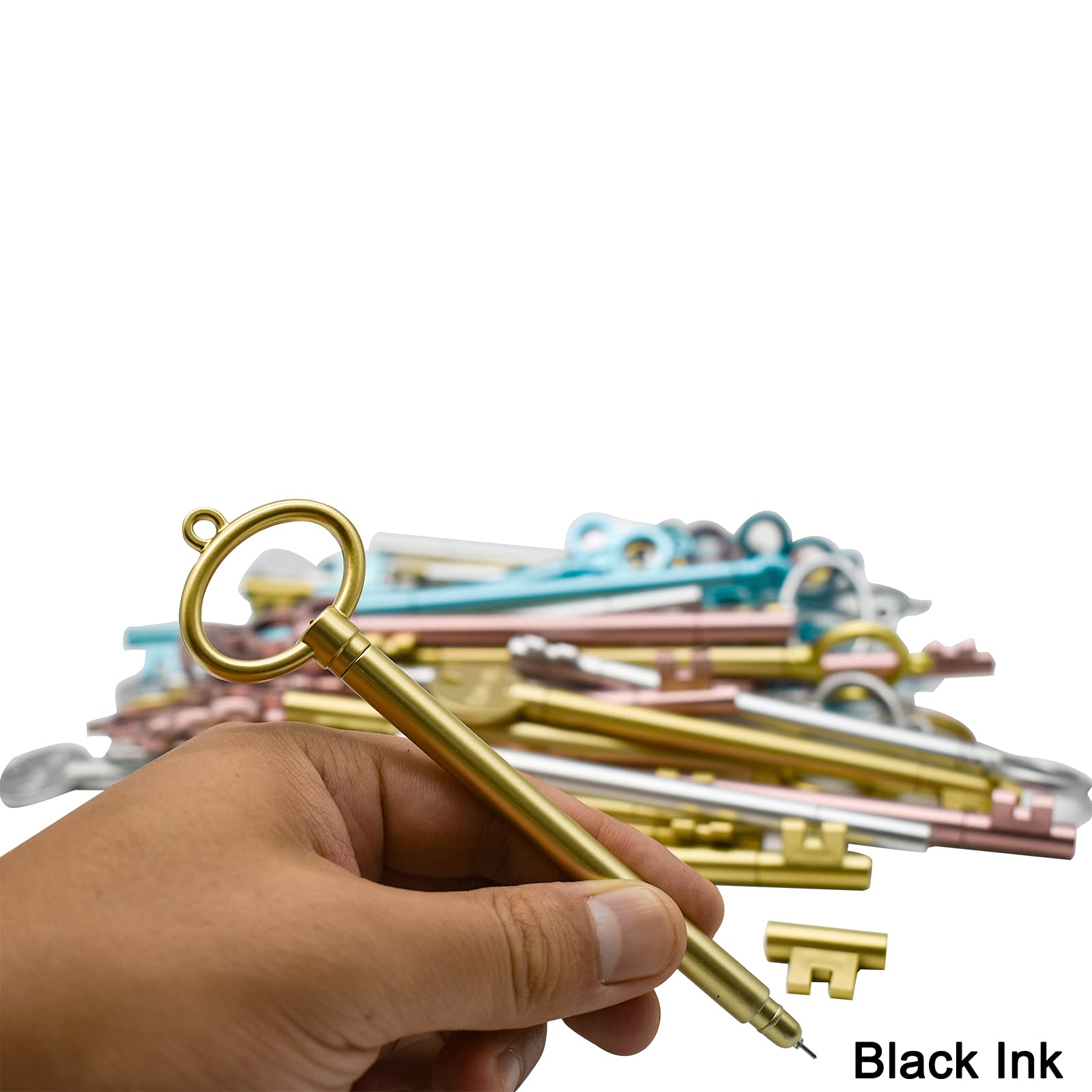 Maydahui 48-Piece Retro Key-Shaped Rollerball Pens - Black Gel Ink Refillable Fun Writing Pens for School, Office, Party & Art Drawing | Unique Gift Idea for Students & Stationery Lovers