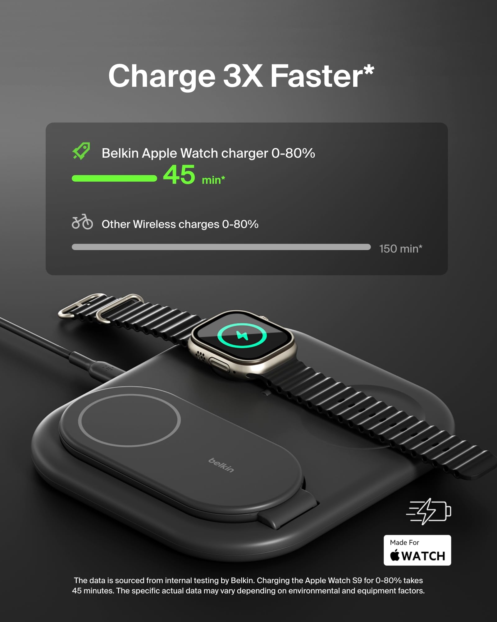 Belkin MagSafe 3-in-1 Wireless Charging Station - Qi2 15W Fast Charger for iPhone 16/15, Apple Watch & AirPods | Foldable Magnetic Stand with Non-Slip Base & Included PSU | Perfect for Home, Office & Travel (Black)