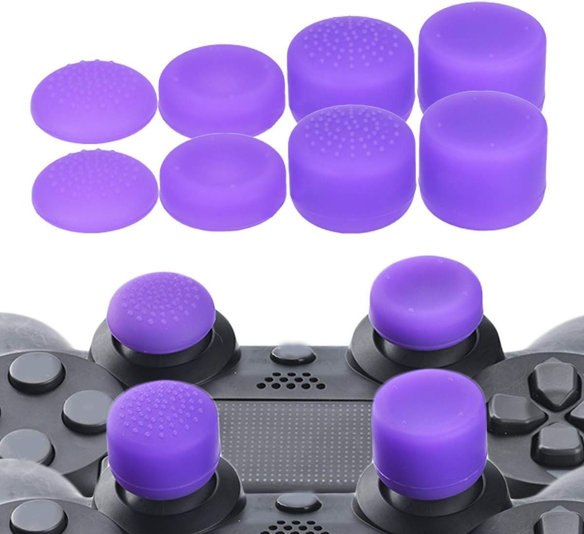 8-Pack Anti-Slip Thumb Stick Grips for PS5/PS4/PS3/PS2, Switch Pro, Xbox One/360 Controllers - Purple Joystick Caps for Enhanced Gaming Comfort & Grip