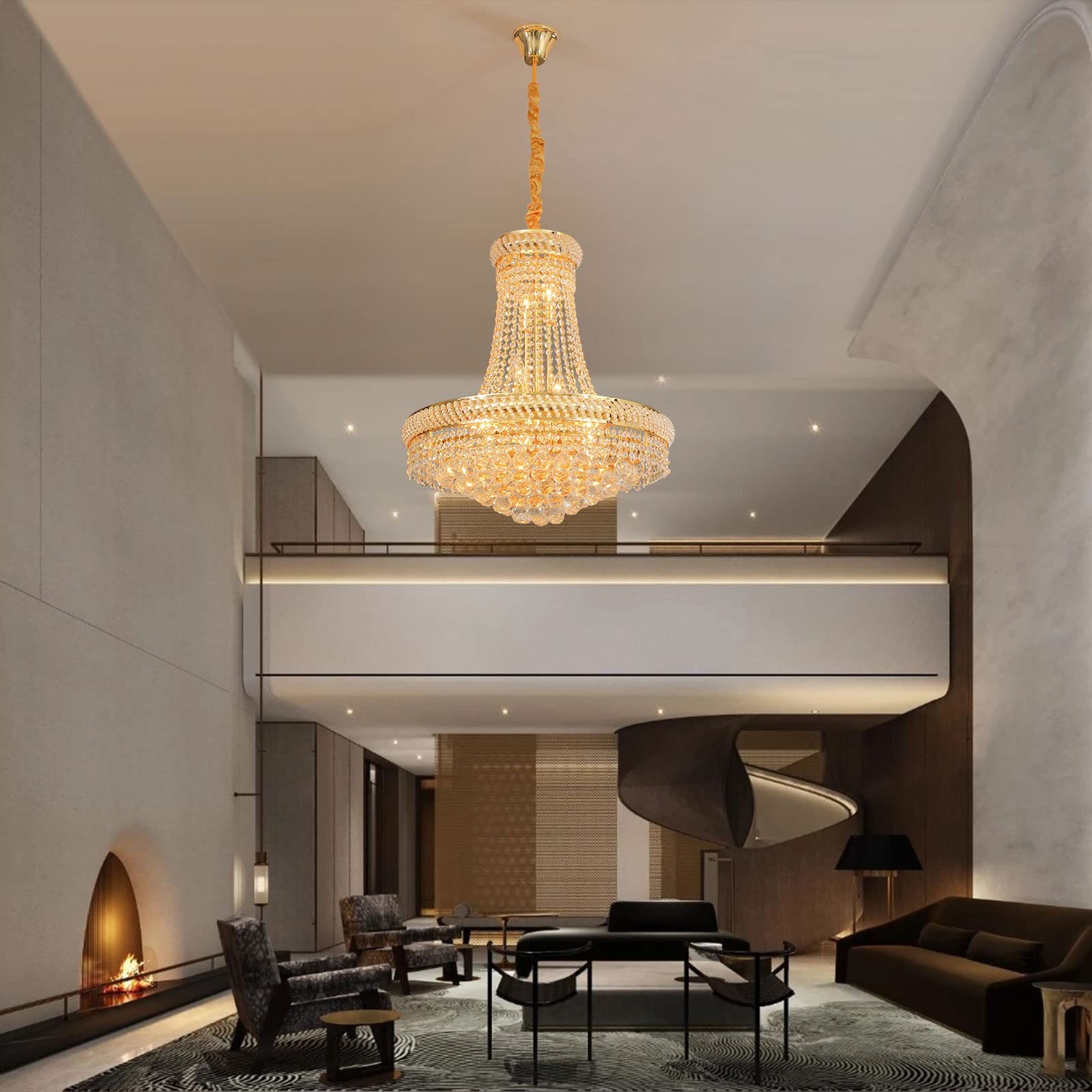 Modern K9 Crystal Chandelier - 14-Light E12 Base Golden Finish Empire Style Ceiling Light Fixture - 23.6
