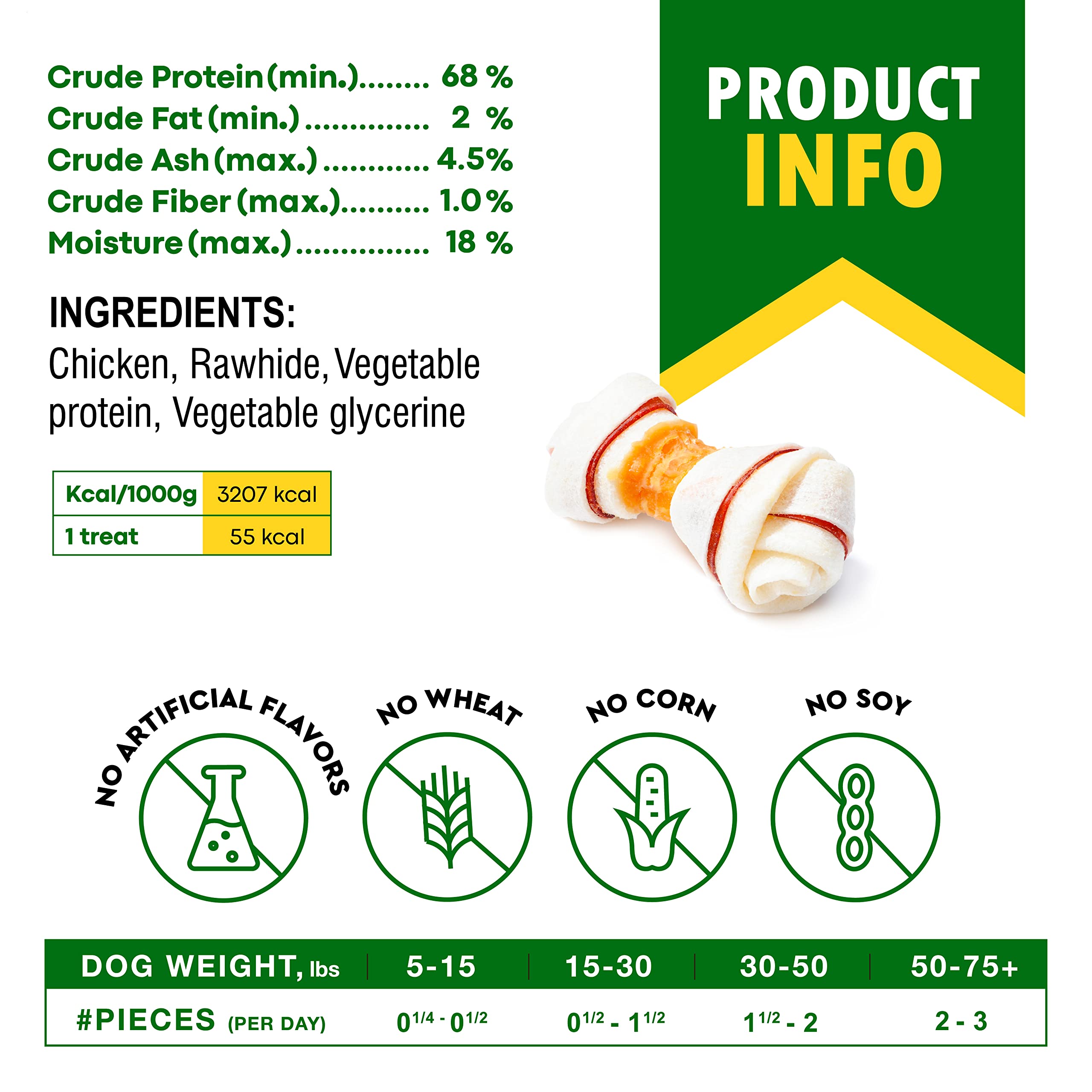 Premium Dog Rawhide Bones Wrapped with Chicken - Natural Grain-Free Chew Treats for Small & Large Dogs - Human-Grade Healthy Training Snacks in Bulk - Made in USA - Perfect for Teething, Training & Dental Health