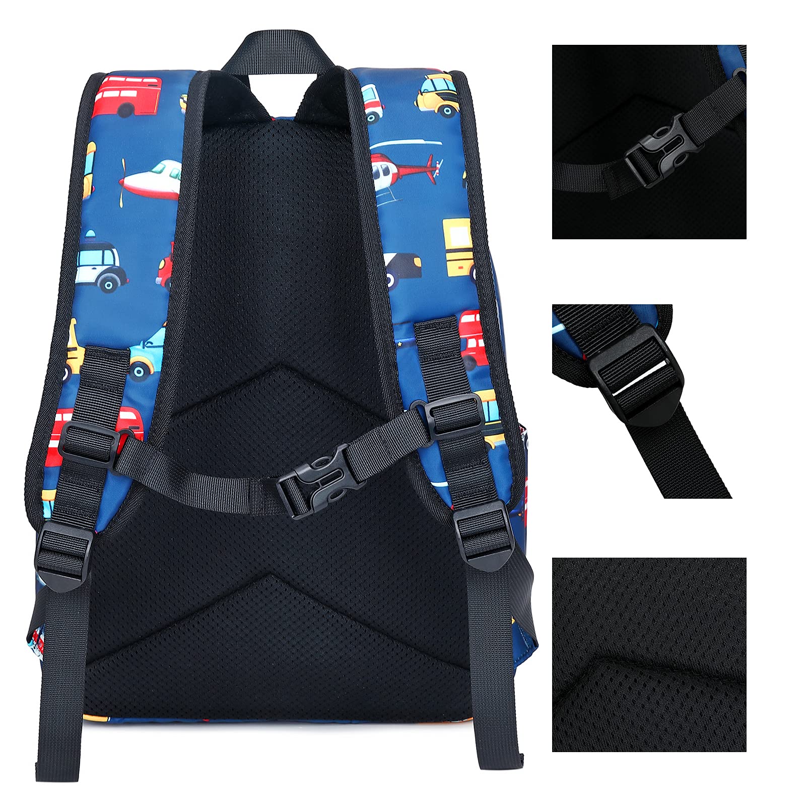 LEDAOU Kids School Backpack with Lunch Box - Boys Book Bag for Kindergarten & Preschool - Car Airplane Design Navy Blue Backpack - Perfect for School, Travel & Daily Use