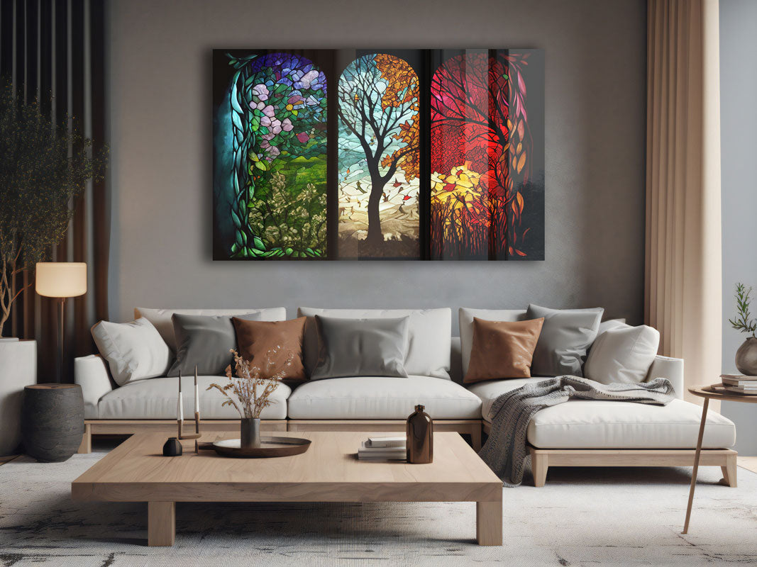 Seasons Stained Glass Effect Window Film - Decorative Privacy Film for Home & Office Windows - Perfect for Seasonal Decor, Sun Protection, and Enhancing Natural Light