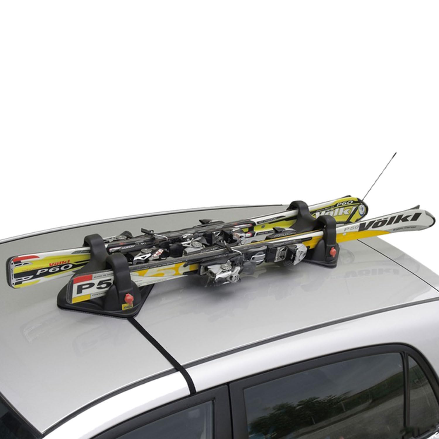 OMAC Magnetic Ski & Snowboard Racks for Cars, Trucks, Vans - Universal Roof Mount Carrier (2-Pack, Black) - Perfect for Winter Sports & Mountain Adventures