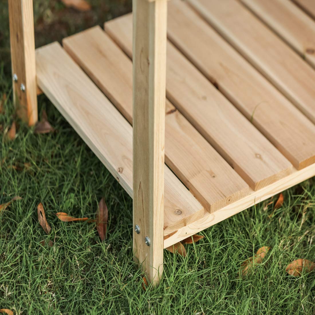 Outdoor Coffee Table with 2-Shelf Storage - Rectangular Adirondack Side Table in Natural Finish | Patio, Deck & Garden Furniture for Dining, Entertaining & Outdoor Storage