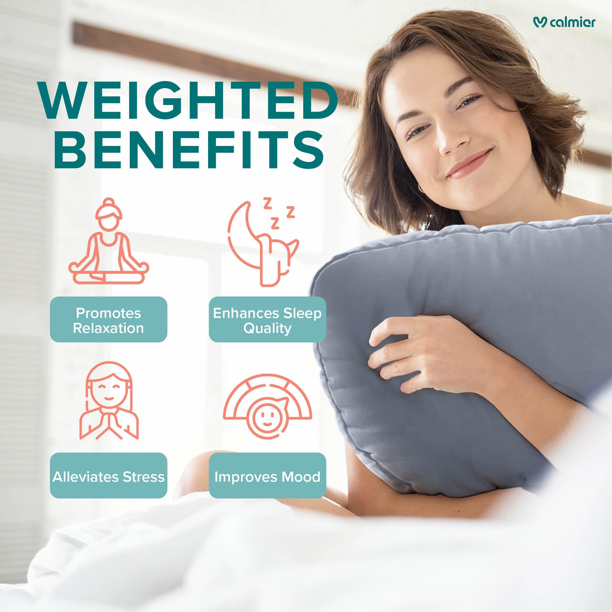 12 lb Weighted Calming Pillow with Glass Beads - Sensory Therapy Pillow for Relaxation, Focus & Stress Relief - Ultra Soft Washable Weighted Blanket for Adults & Kids - Perfect for Anxiety Relief, Meditation & Better Sleep
