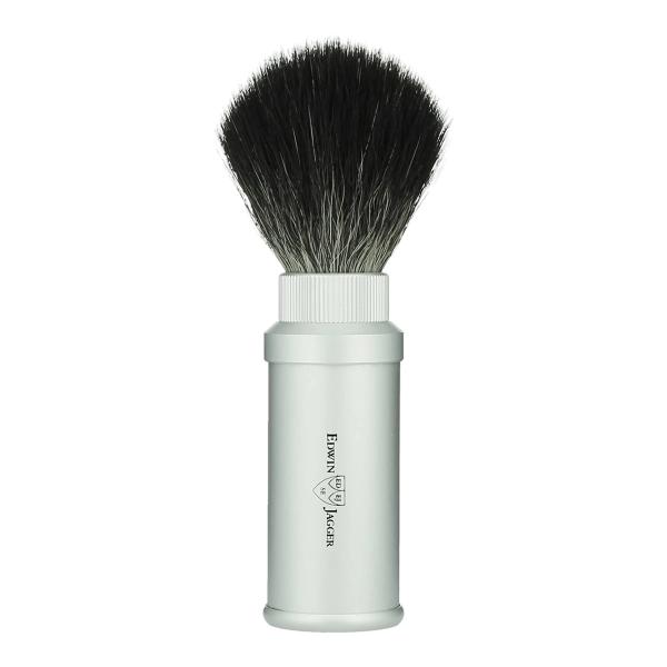 Edwin Jagger Synthetic Silver Travel Shaving Brush for Men - Compact & Portable Wet Shaving Accessory for Travel, Gym & Home Use