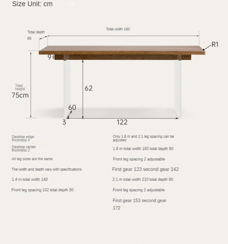 Premium Black Walnut & Oak Solid Wood Acrylic Suspension Dining Table - Modern Floating Design for Kitchen, Dining Room & Small Spaces