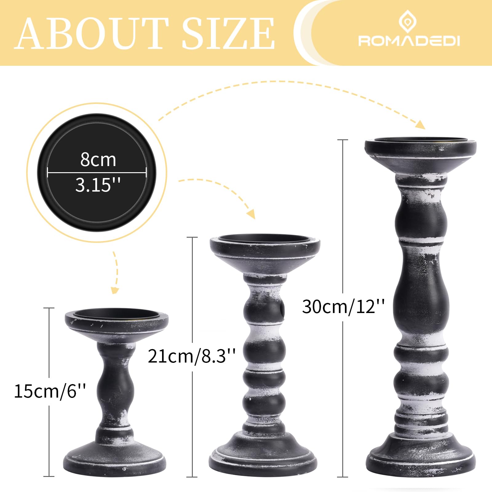 Romadedi Set of 3 Rustic Wooden Candle Holders for Pillar Candles - 6