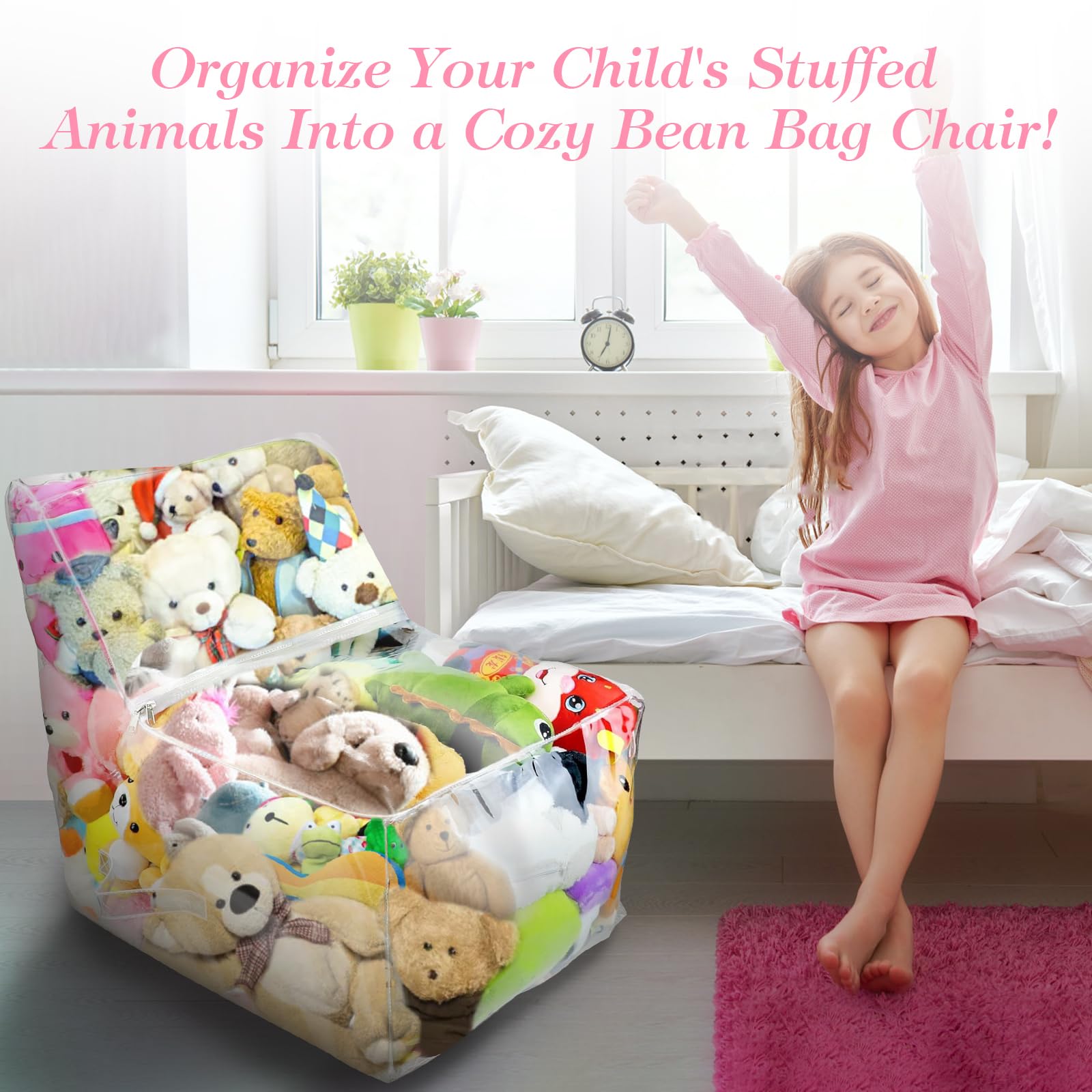 PVC Stuffed Animal Storage Bean Bag Chair - Clear Transparent Toy Organizer for Kids' Plush Toys | Perfect for Playroom, Bedroom & Nursery Organization