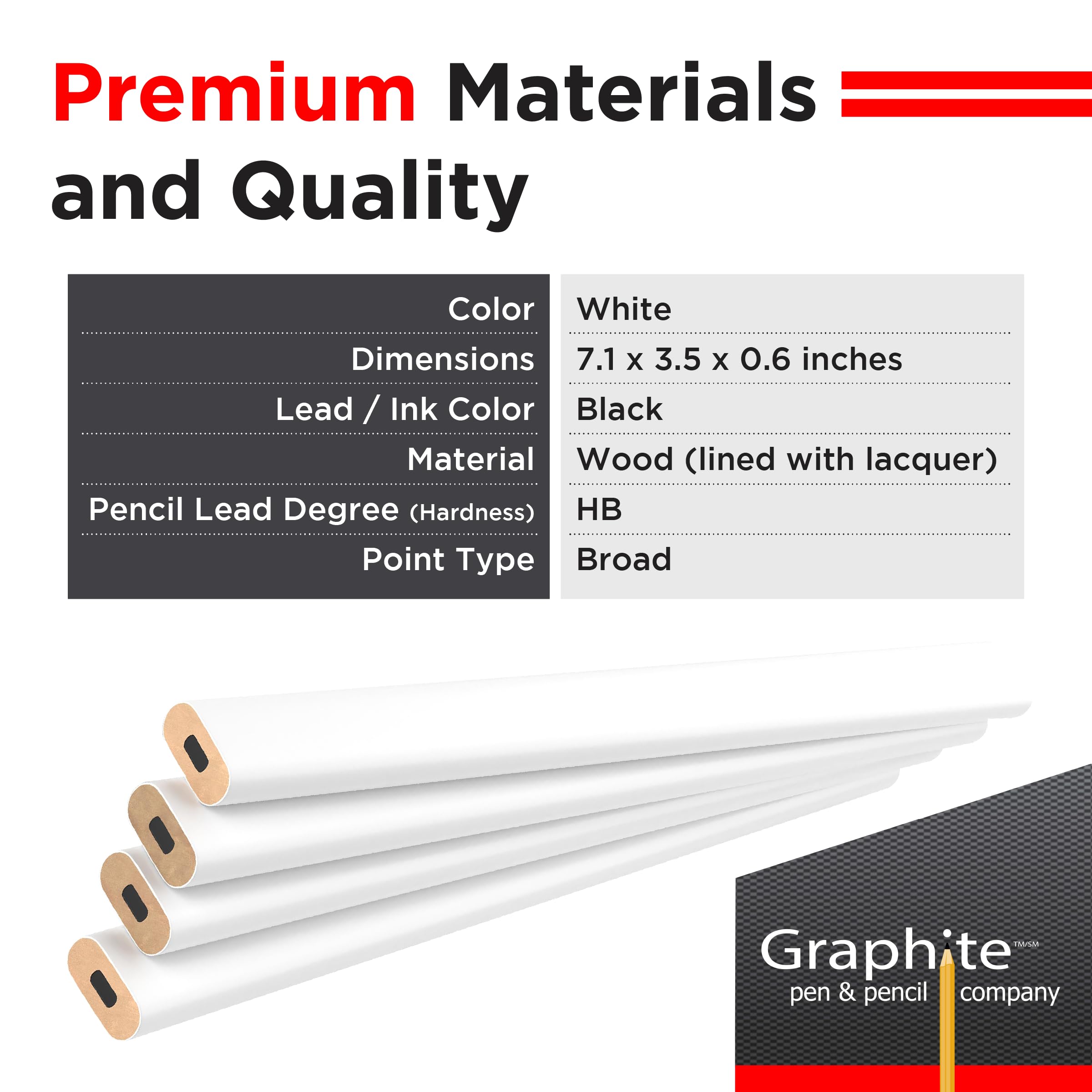 72-Pack GRAPHITE Hard Lead Carpenter Pencils #2 (HB) for Woodworking, Lumber Marking & Construction - Bulk White Wooden Pencils for Professionals & DIY Projects