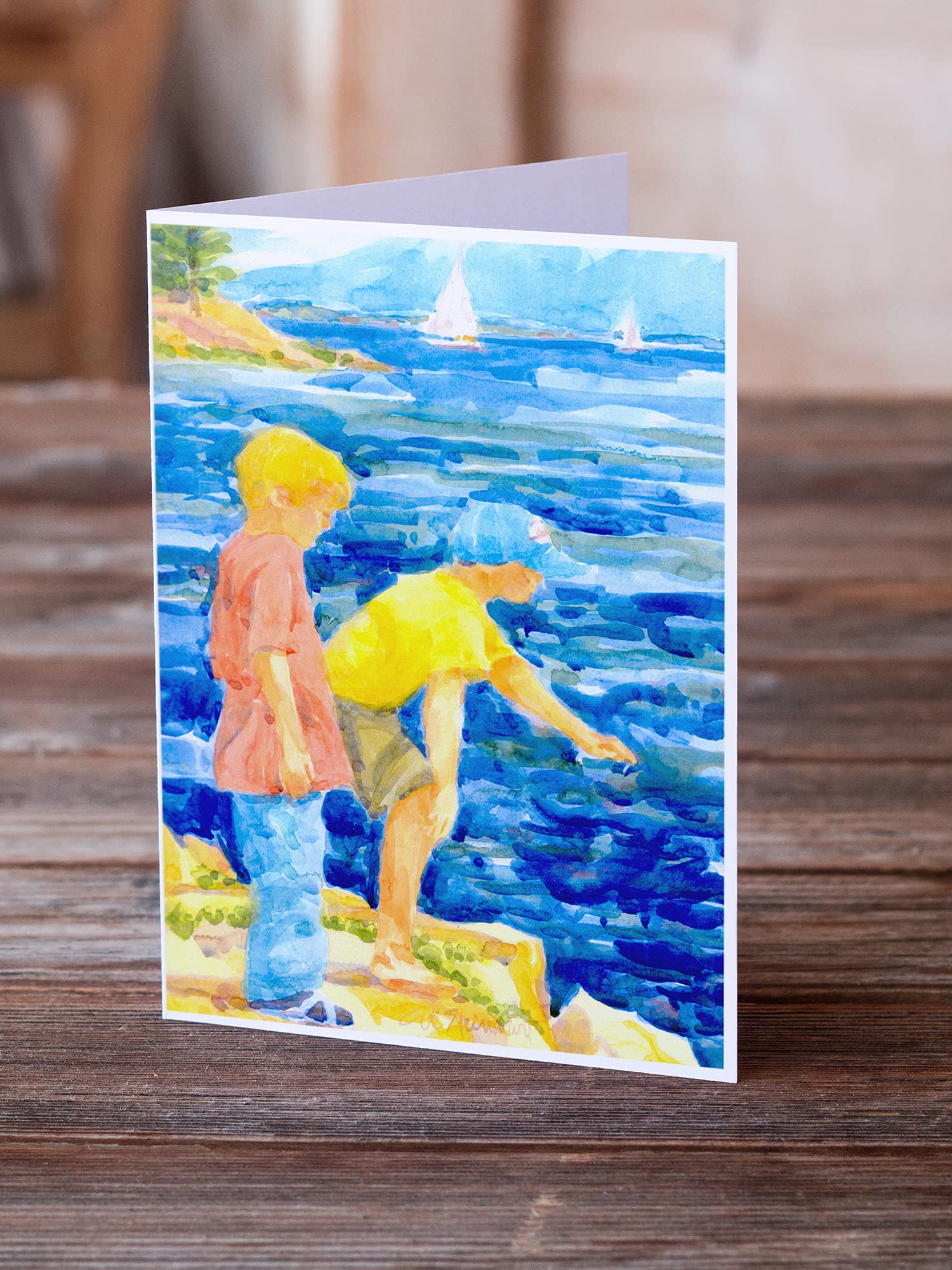 Caroline's Treasures 6008GCA7P Whimsical The Boys at The Water Blank Greeting Cards - Pack of 8 A7 Size (5x7) Note Cards with Envelopes - Perfect for Birthdays, Thank You Notes & Special Occasions