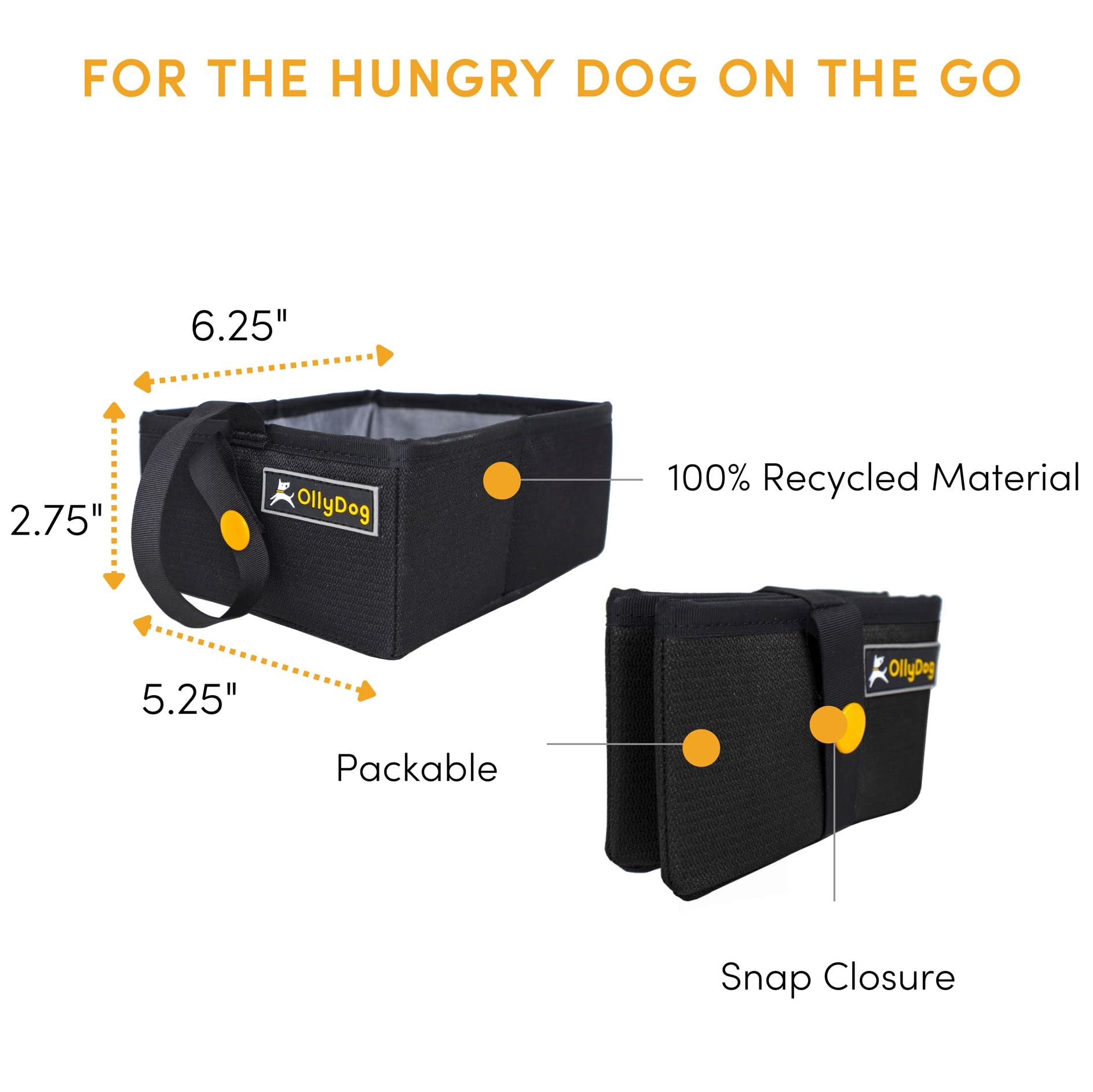 OllyDog Crumple Travel Food Bowl - Water-Resistant Collapsible Dog Bowl for Camping, Hiking & Travel | Portable Pet Supplies for Dogs | Perfect for Outdoor Adventures, Walks & Road Trips (Raven)