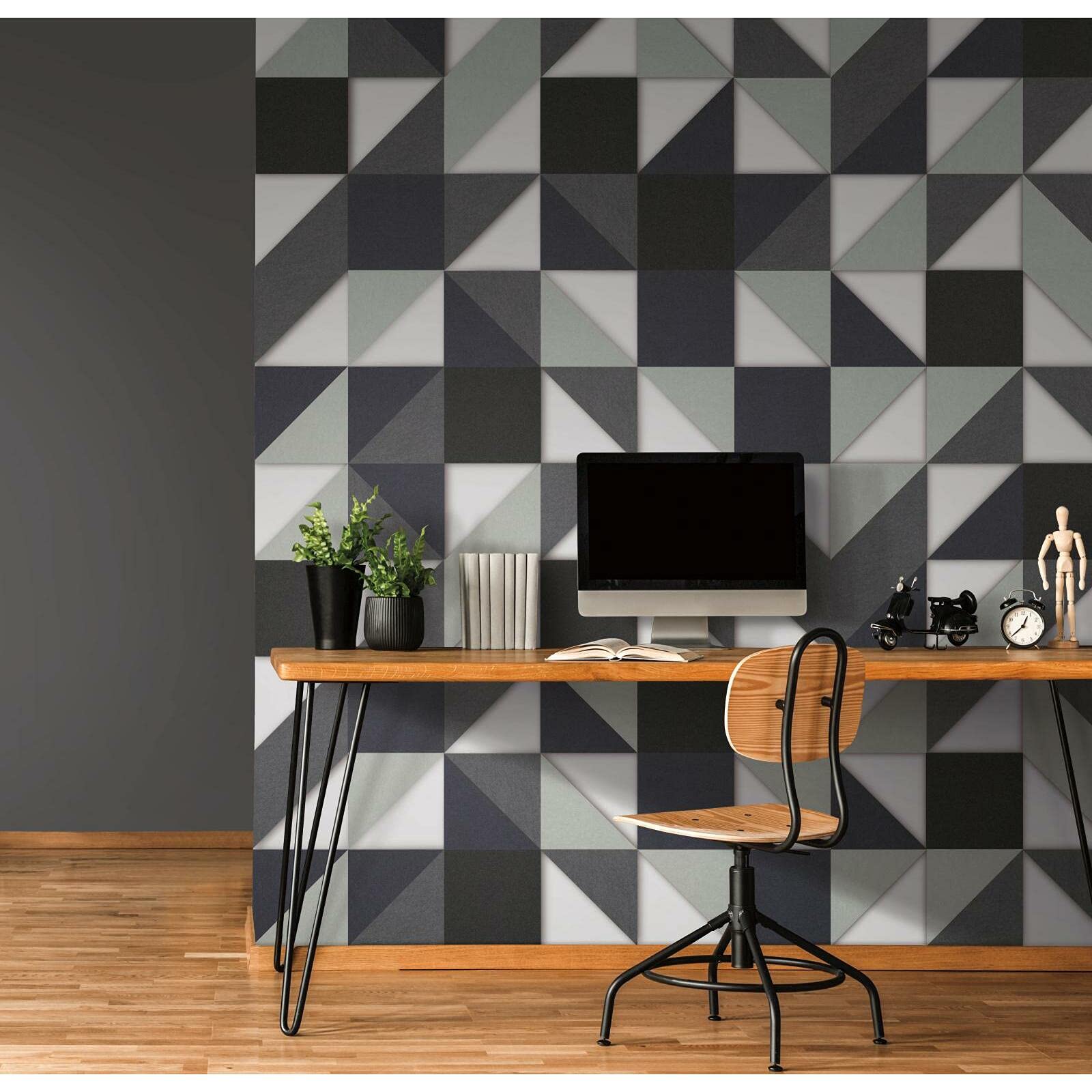 York Wallcoverings QWS1012 QuietWall Navy Triangles Soundproof Peel and Stick Wall Tiles - Perfect for Home Office, Nursery & Noise Reduction