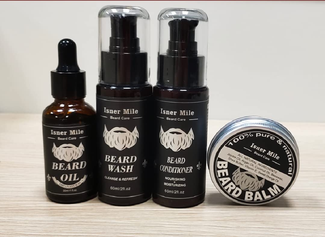 Premium Beard Grooming Kit for Men - Complete Set with Beard Wash, Conditioner, Oil & Balm - Natural Care & Styling Essentials - Perfect Gift for Him - Ideal for Daily Grooming, Travel & Special Occasions