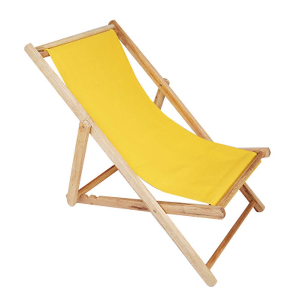 ZLZL Solid Wood Folding Beach Chair - Portable Oxford Canvas Recliner Lounge Chair for Outdoor, Picnic, Camping & Backyard (Multicolor Options, No Pillow, Yellow) | Perfect for Beach Vacations, Park Relaxation & Patio Lounging