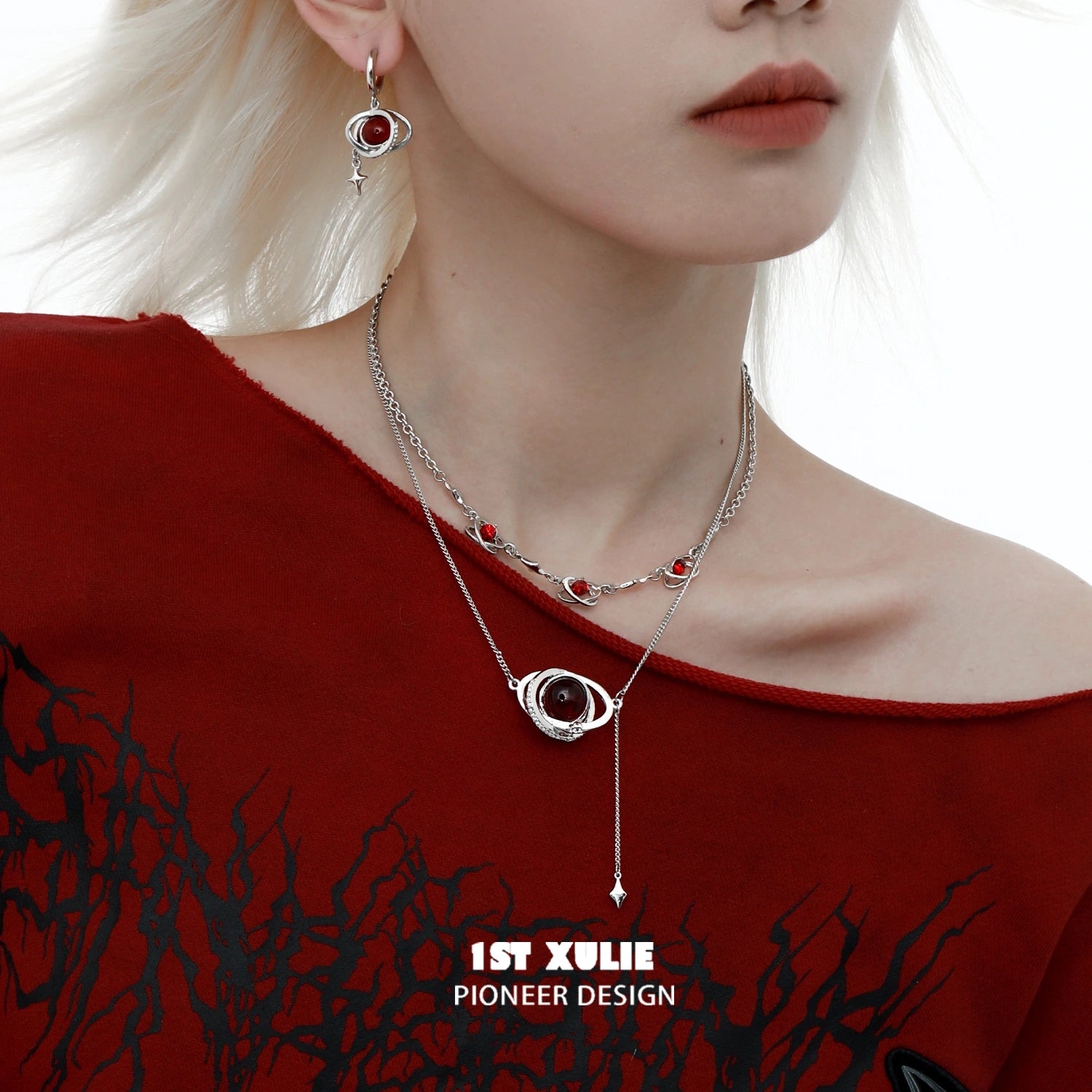 18K Platinum Plated Red Nebula Earrings™ - Elegant Jewelry for Parties, Weddings & Special Occasions