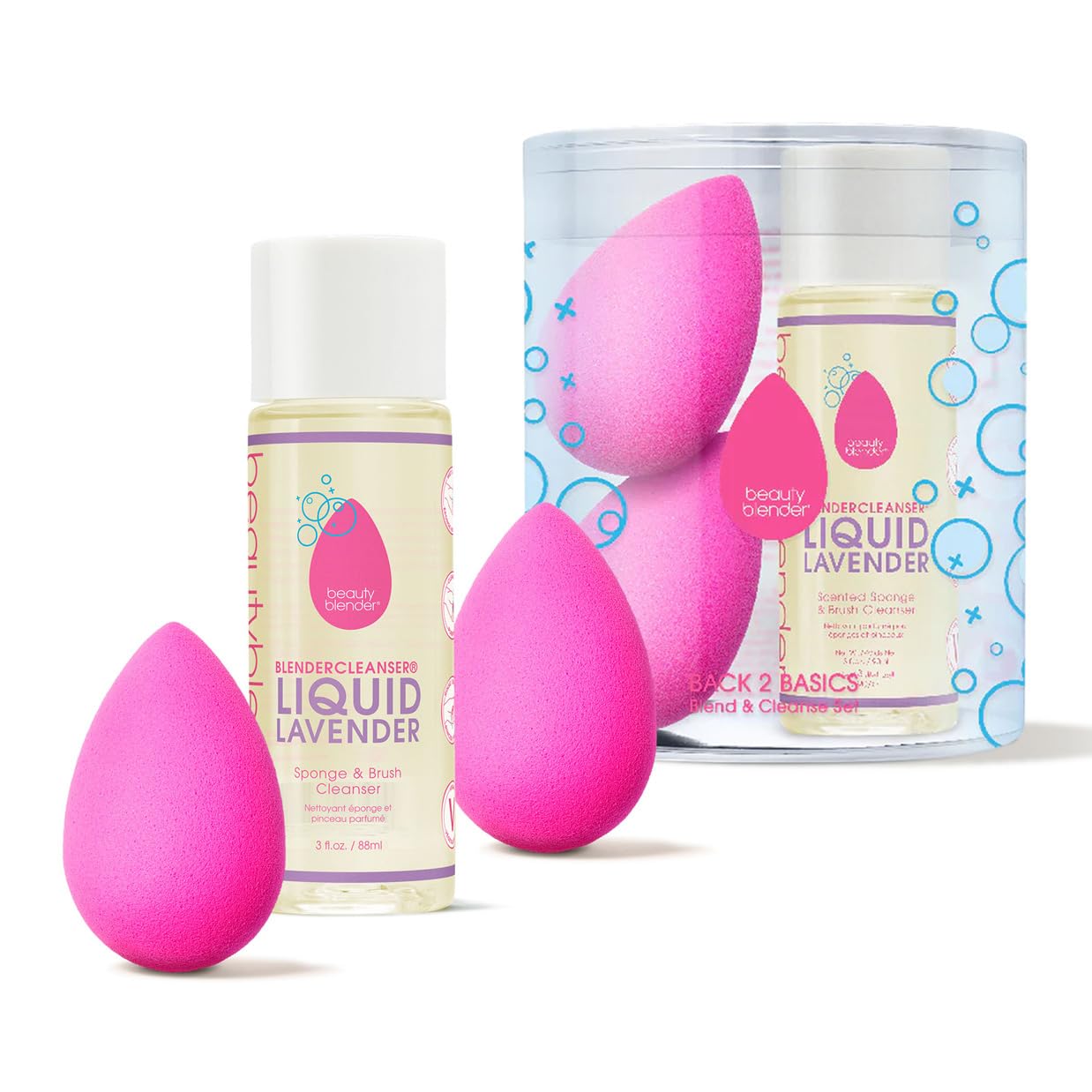 Beautyblender Back 2 Basics 3-Piece Makeup Sponge Set - 2 Original Beauty Blenders & Lavender Blendercleanser (3 oz) | Vegan, Cruelty-Free, Made in USA | Perfect for Flawless Foundation Application & Brush Cleaning