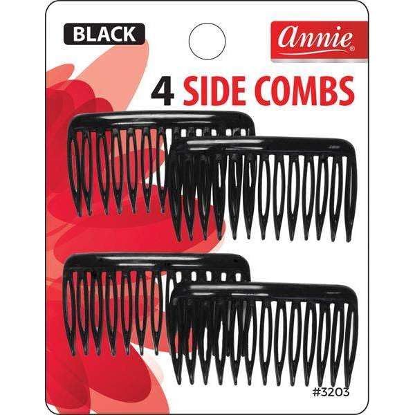 Annie Side Hair Comb Set - Small Black Hair Combs (4-Pack) for Women & Men - Perfect for Styling, Updos, and Everyday Use - #3203