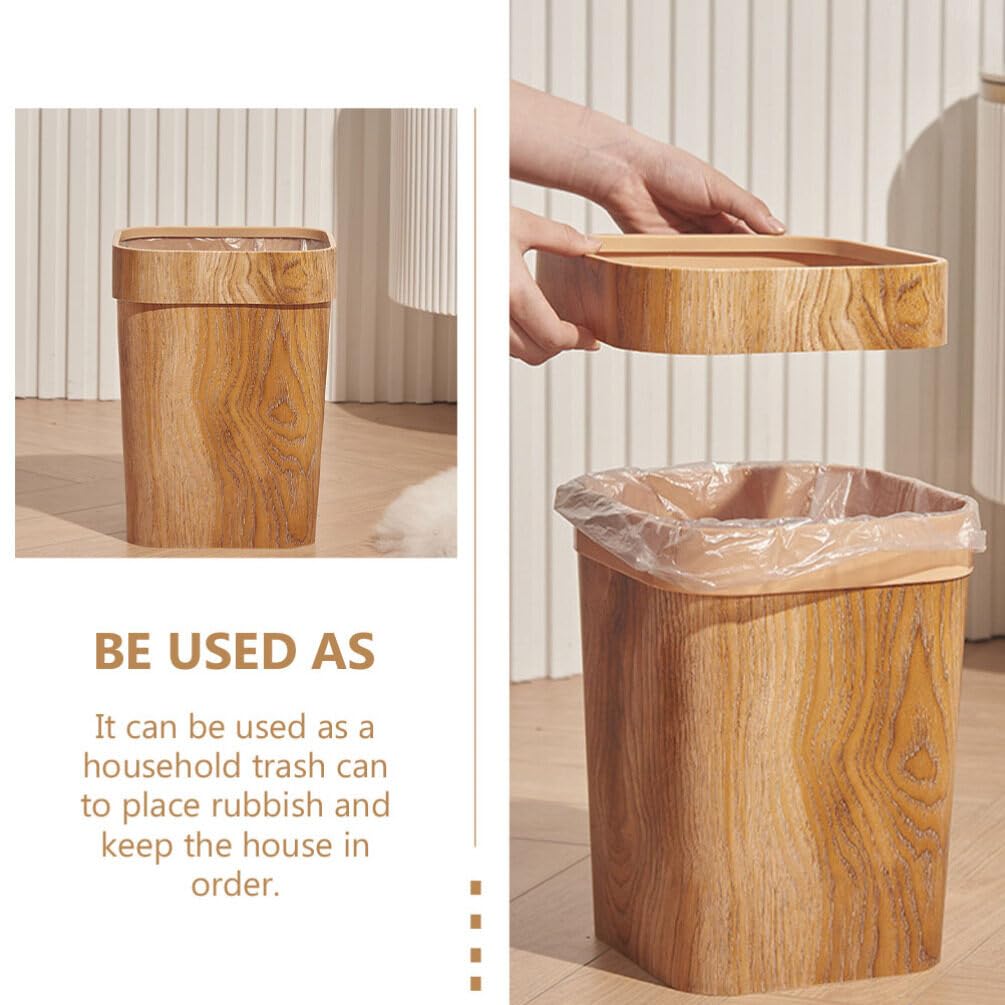 Eco-Friendly Wood Grain Trash Bin - Small Wastebasket for Office, Bathroom & Bedroom | Cabilock Garbage Can with Toilet Paper Holder | Durable Dustbin for Home & Office Use