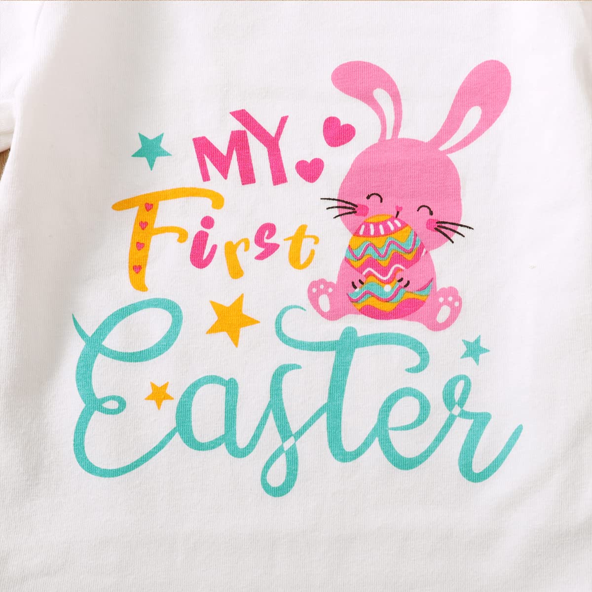 Baby Girls' First Easter Outfit - Newborn Easter Bodysuit & Egg Print Flare Pants Set - Perfect for Easter Photos, Church, and Family Gatherings