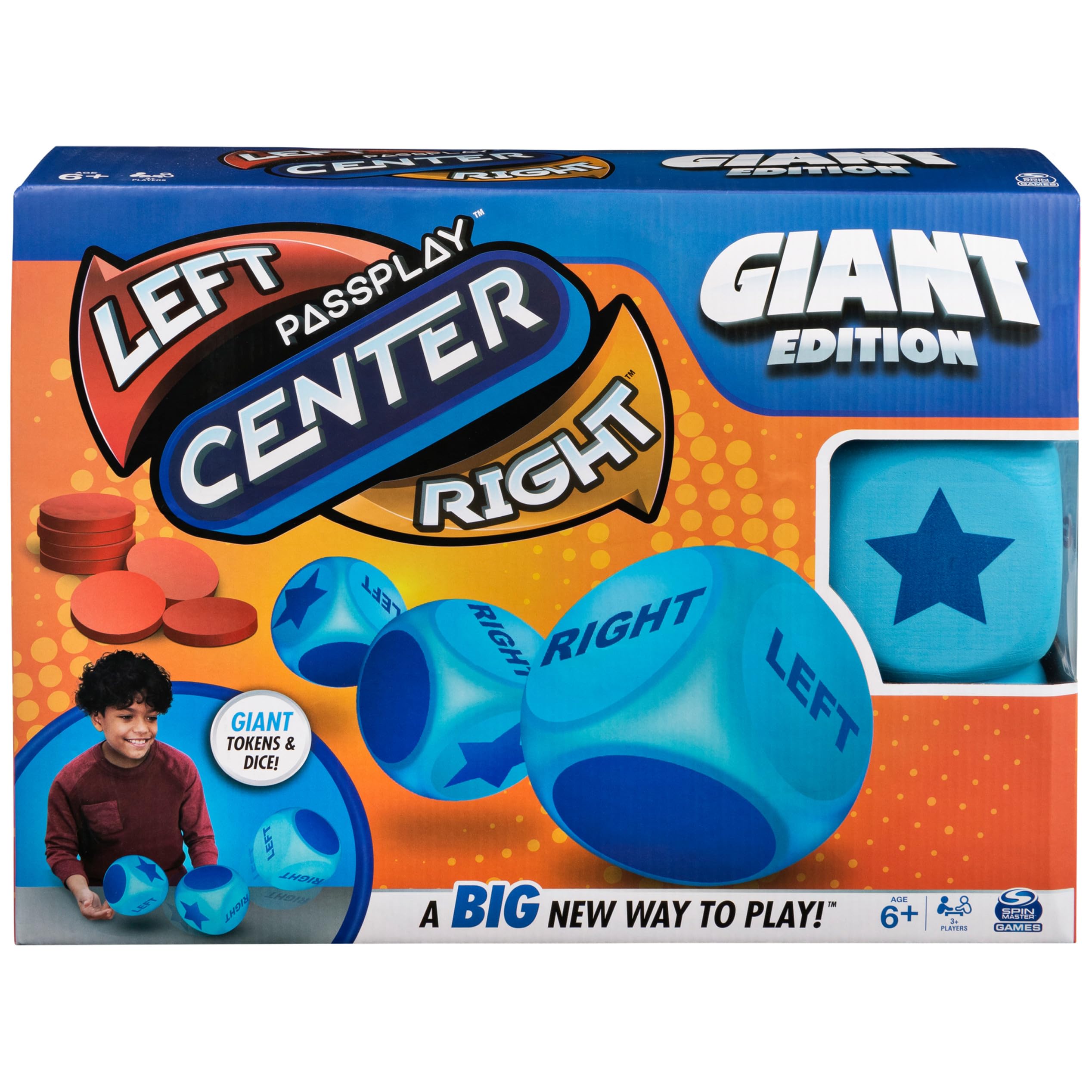 Spin Master Games Left Center Right Giant Edition - Oversized Family Board Game for Indoor & Outdoor Fun, 2-4 Players, Ages 6+ | Perfect for Birthday Parties, Family Game Nights & Backyard Gatherings