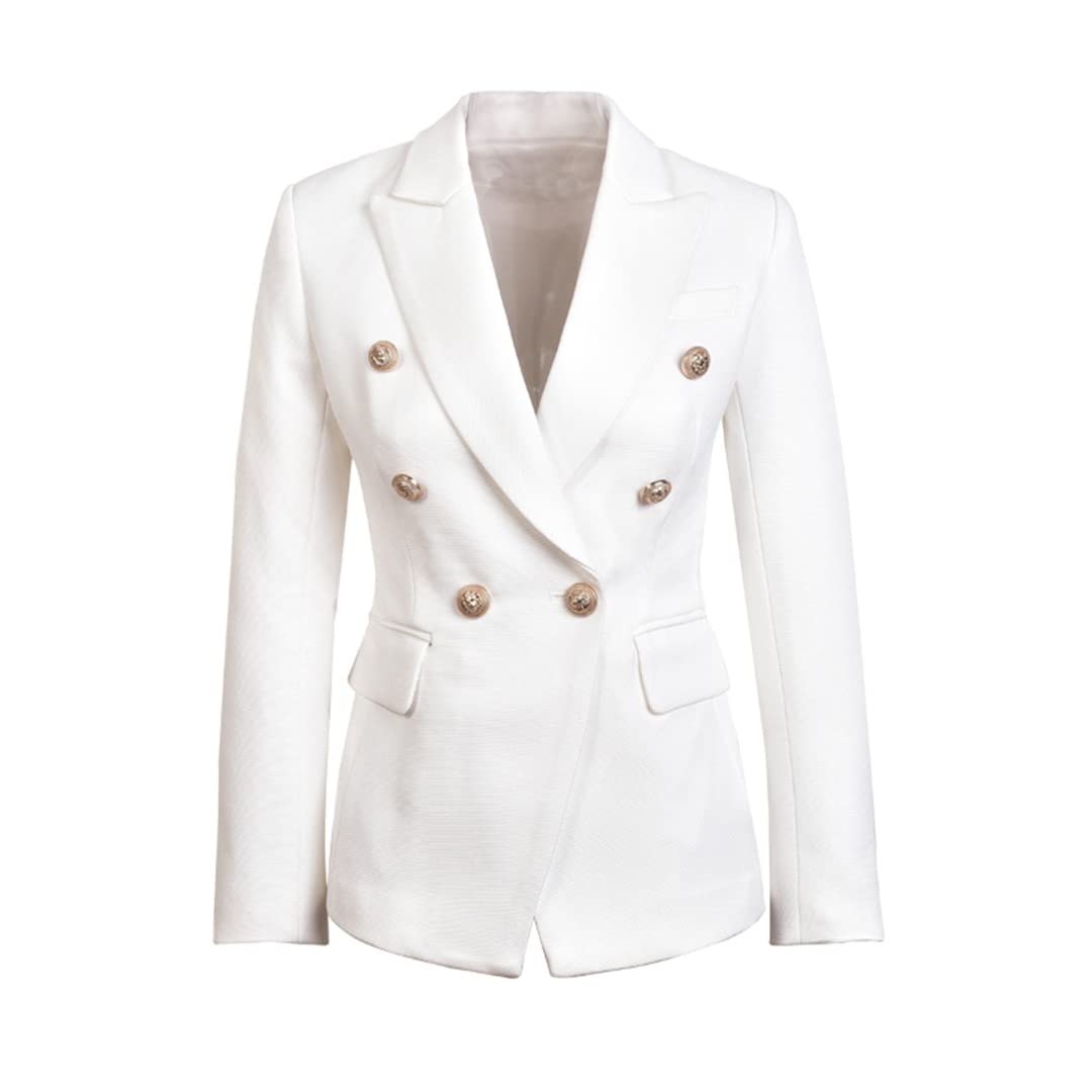 European Slim Fit Fitness Metal Gold Button Jacket for Women - White, Black & Khaki Colors | Business Casual Blazer for Office, Dating & Special Occasions