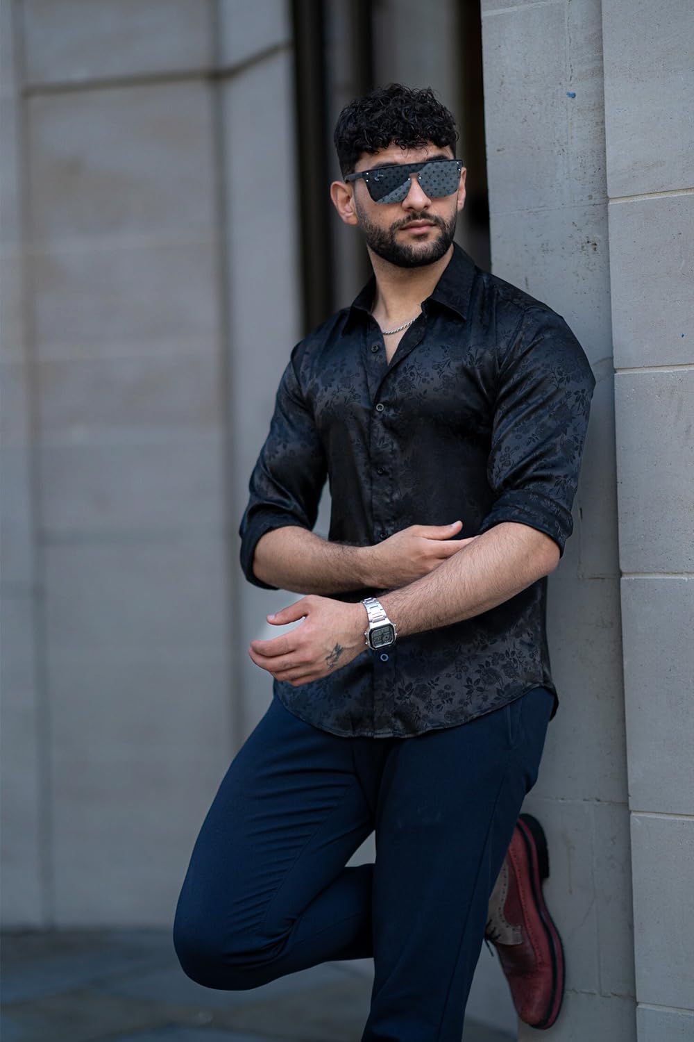 COOFANDY Men's Silk Satin Dress Shirt - Jacquard Long Sleeve Floral Button Up Shirt for Wedding, Prom, Party & Formal Occasions | Elegant Business Attire & Special Event Wear