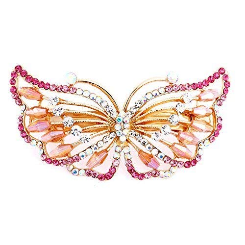 PULABO Elegant Butterfly Rhinestone Hair Clip for Women - Pink Crystal Barrette Hair Accessory for Wedding, Party & Special Occasions